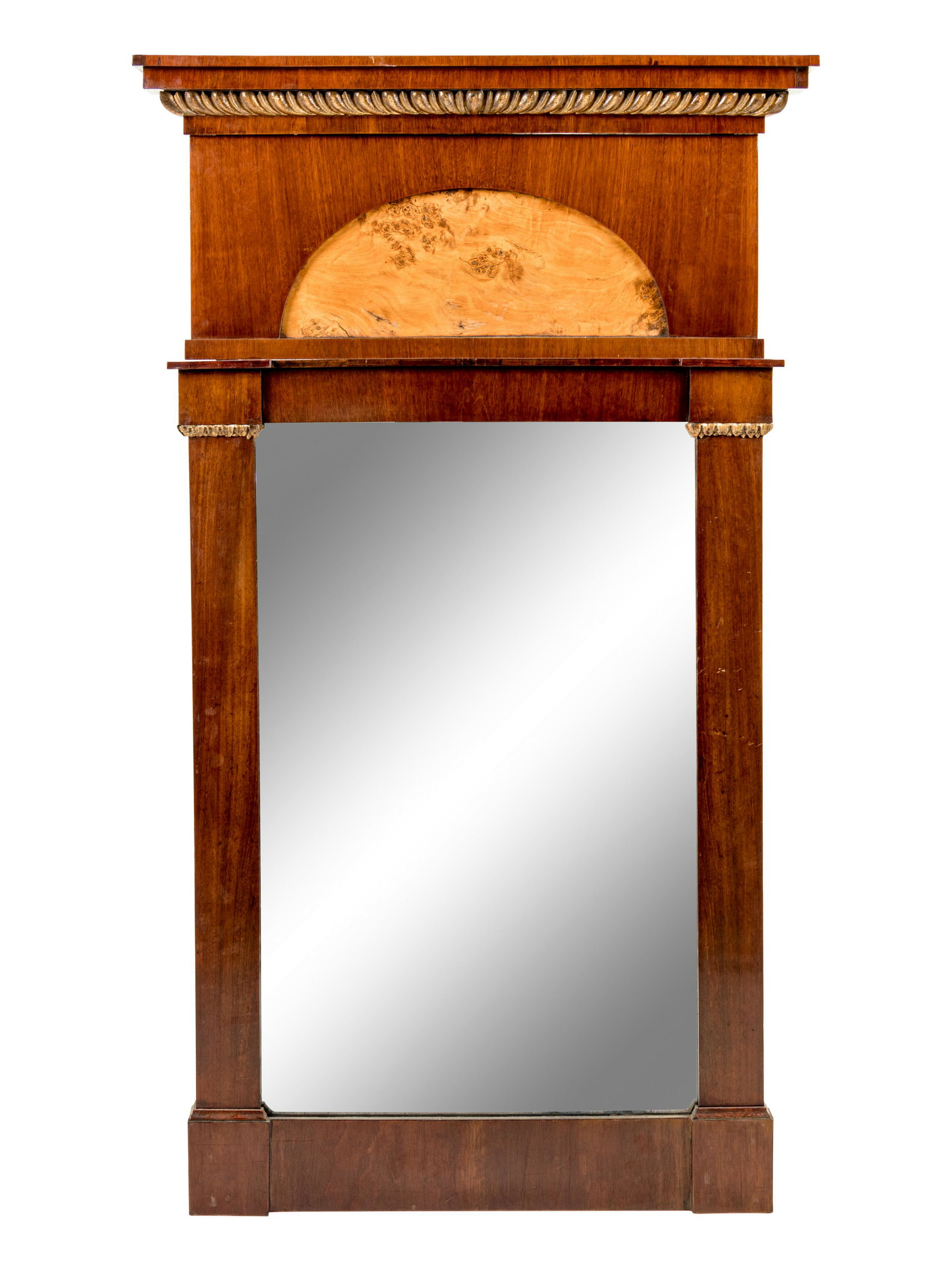 A Biedermeier Parcel Gilt Walnut Mirror: A Biedermeier Parcel Gilt Walnut Mirror 19th Century Height 55 1/4 x width 28 inches. Property from Christa's Ltd., Chicago, Illinois