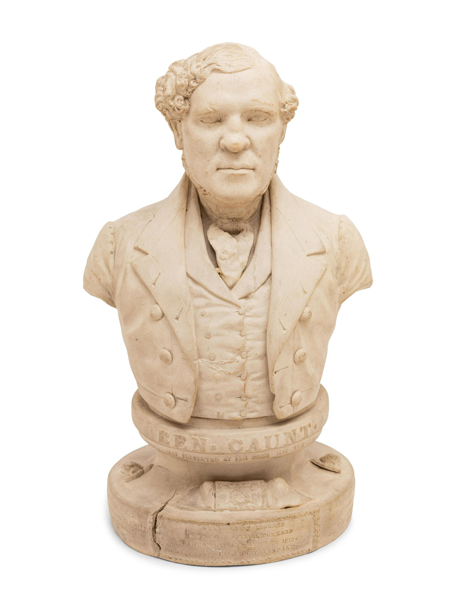 An English Ceramic Bust: An English Ceramic Bust 19th Century depicting the bare-knuckle boxer Ben Caunt. Height 15 inches. Property from Christa's Ltd., Chicago, Illinois