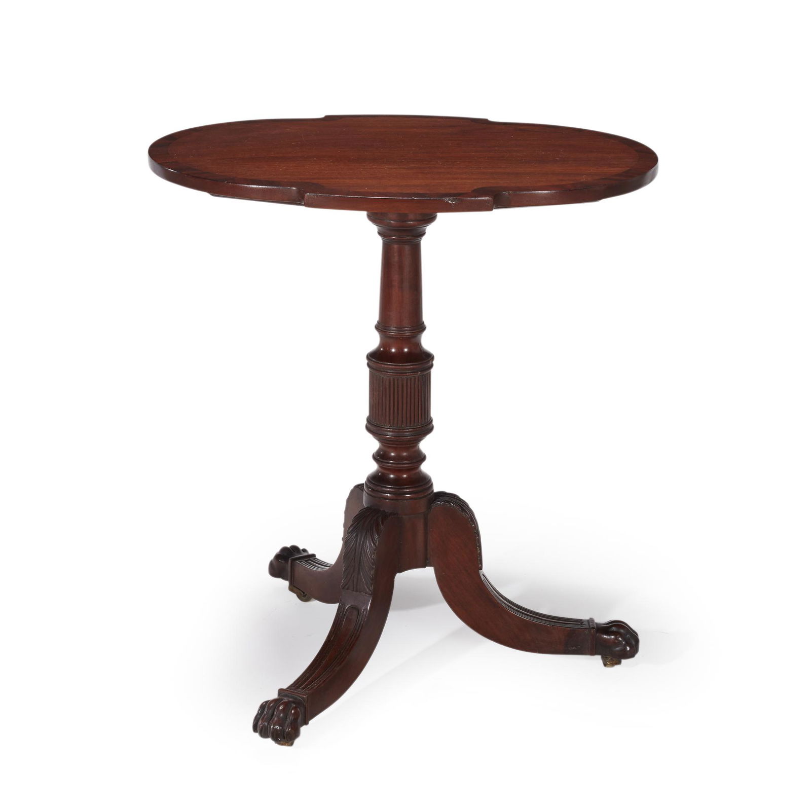 Classical carved and turned mahogany tilt-top: Classical carved and turned mahogany tilt-top candlestandAttributed to the workshop of Duncan Phyfe (1768-1854), New York, NY, circa 1820. H: 27 1/2 in., 25 in. x 19 in. (top) PROVENANCE: Property fro