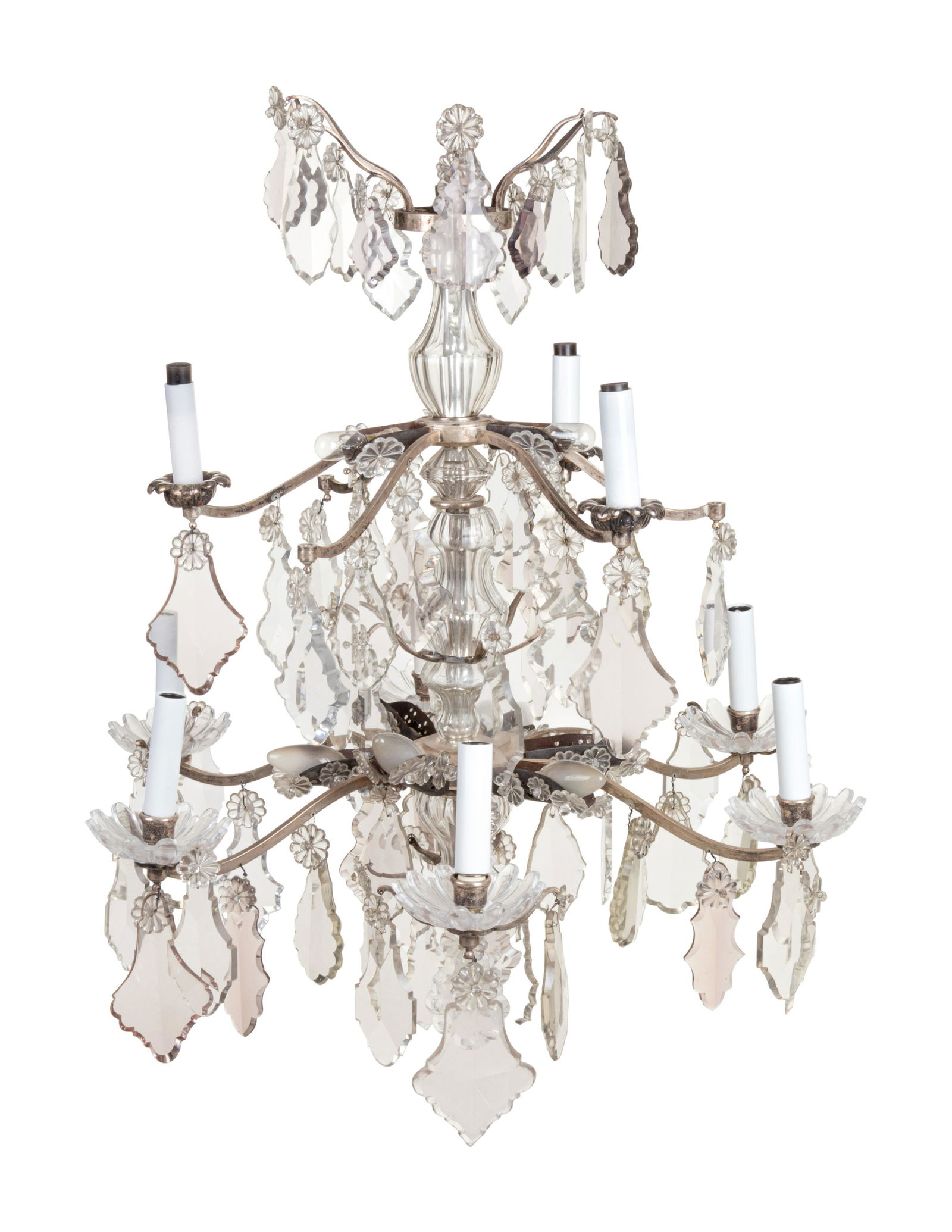 A French Silvered Bronze and Cut Glass Chandelier (1 of 2)