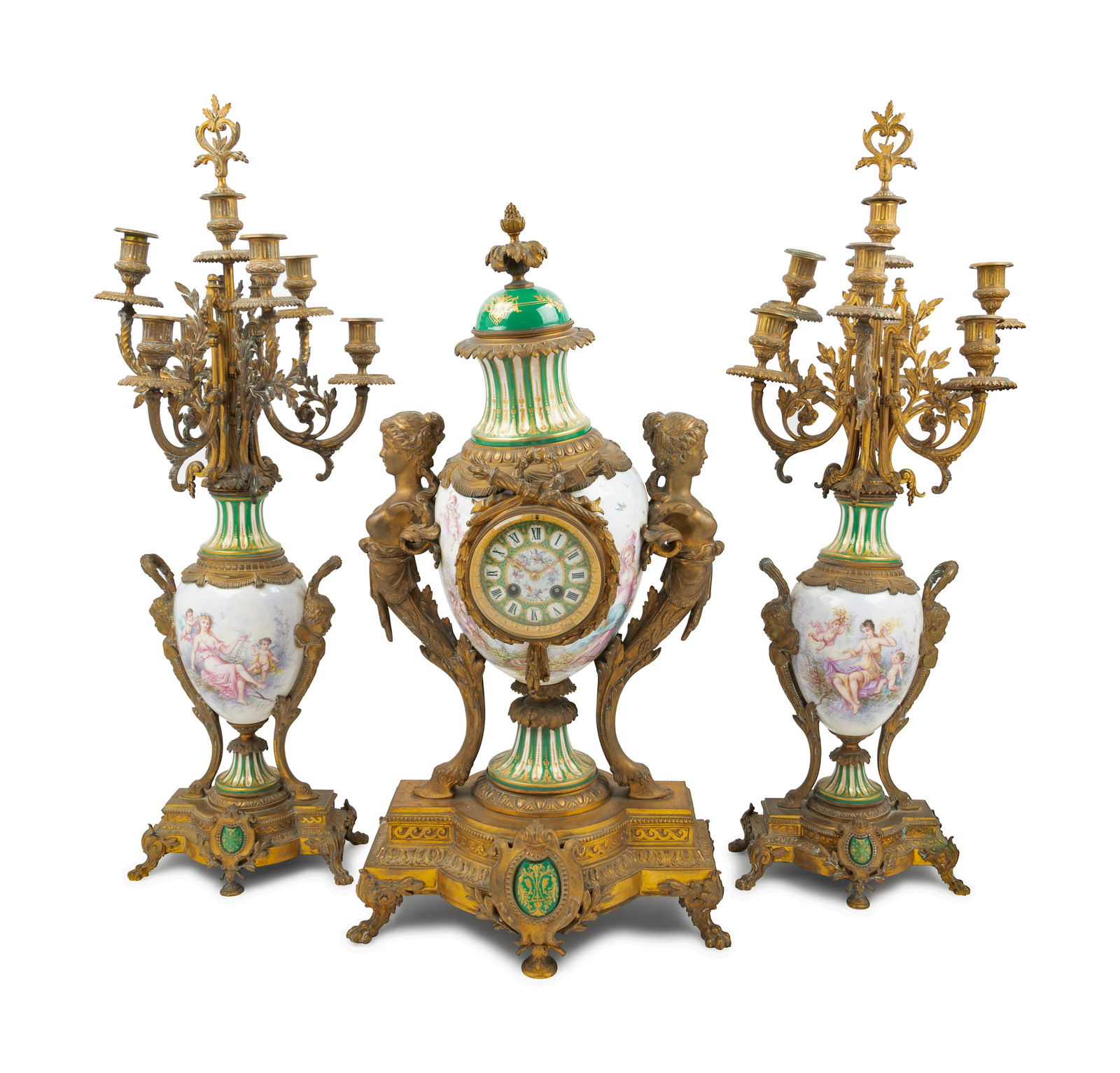 A Sevres Style Gilt Bronze Mounted Porcelain Clock (1 of 2)