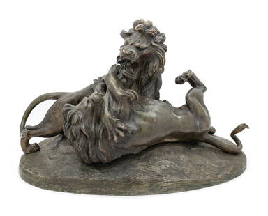 Robert Bousquet (French, 1894-1917): Robert Bousquet (French, 1894-1917) Deux Lions bronze signed Bousquet Height 15 1/2 x width 23 x depth 12 1/2 inches. Property from the Collection of an Arizona Estate