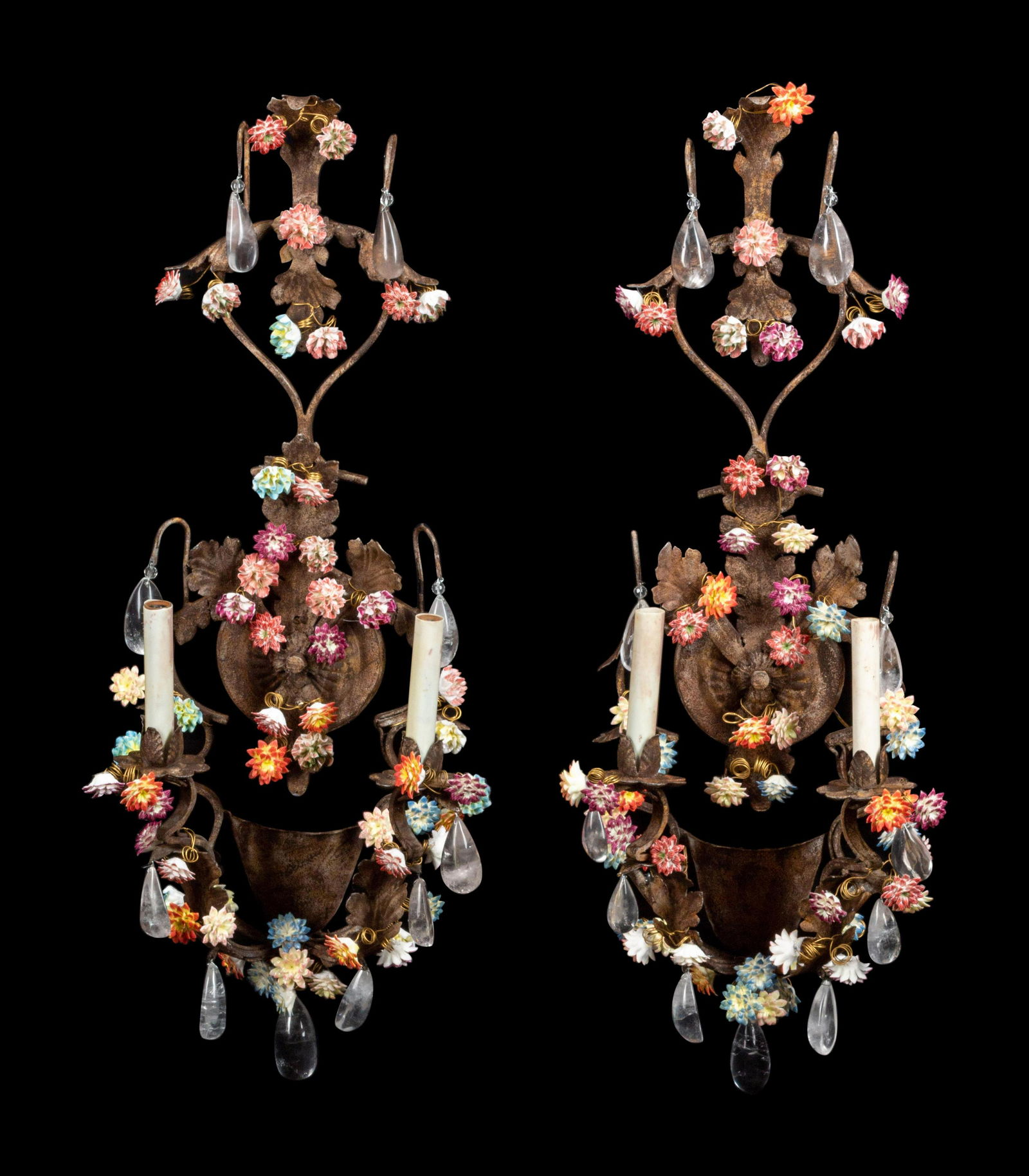 A Pair of French Wrought Iron, Tole, Porcelain and (1 of 1)