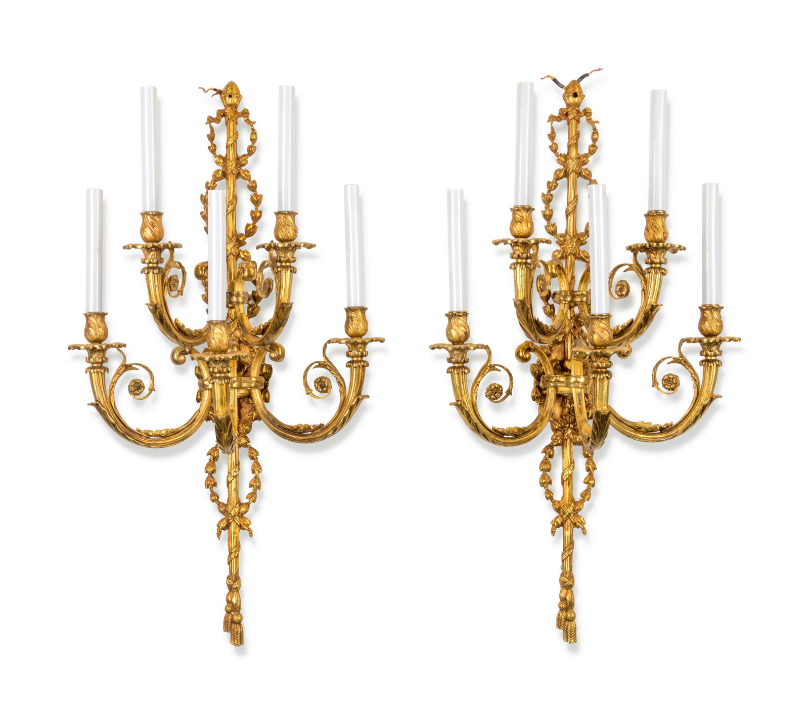 A Pair of Louis XV Style Gilt Bronze Five-Light Sconces (1 of 1)