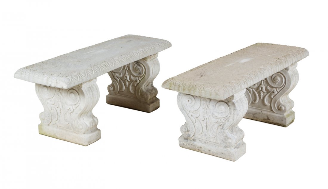 A Pair of Cast Stone Garden Benches (1 of 1)