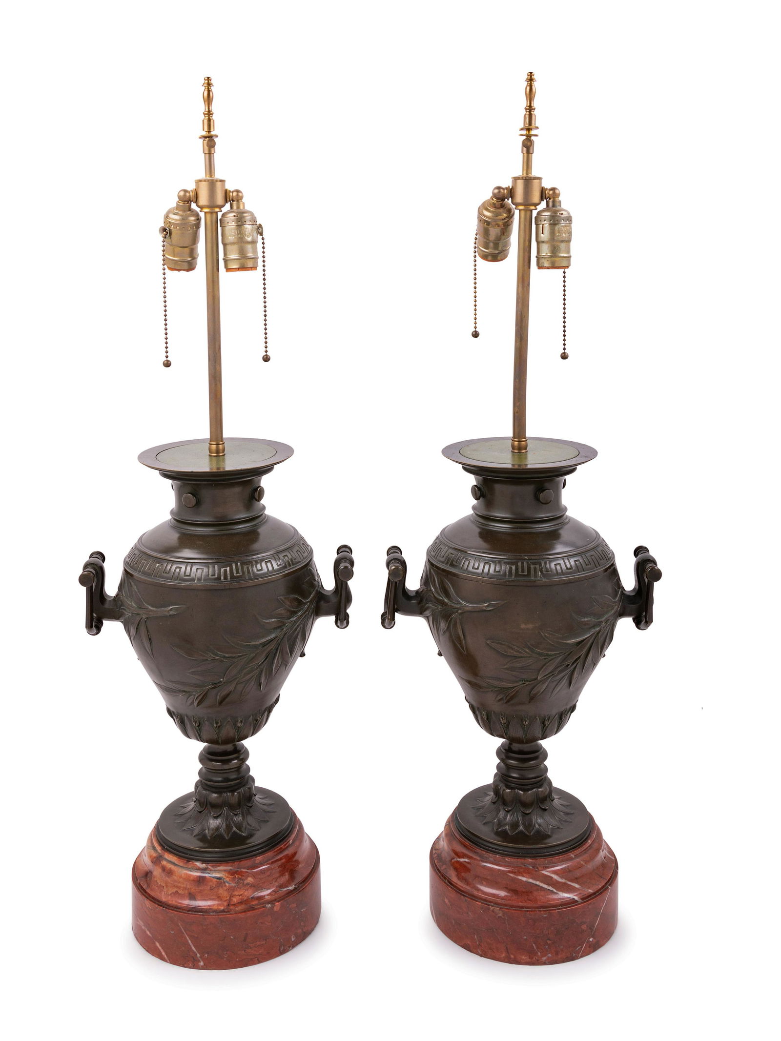 A Pair of Neoclassical Bronze and Marble Urns Mounted (1 of 1)