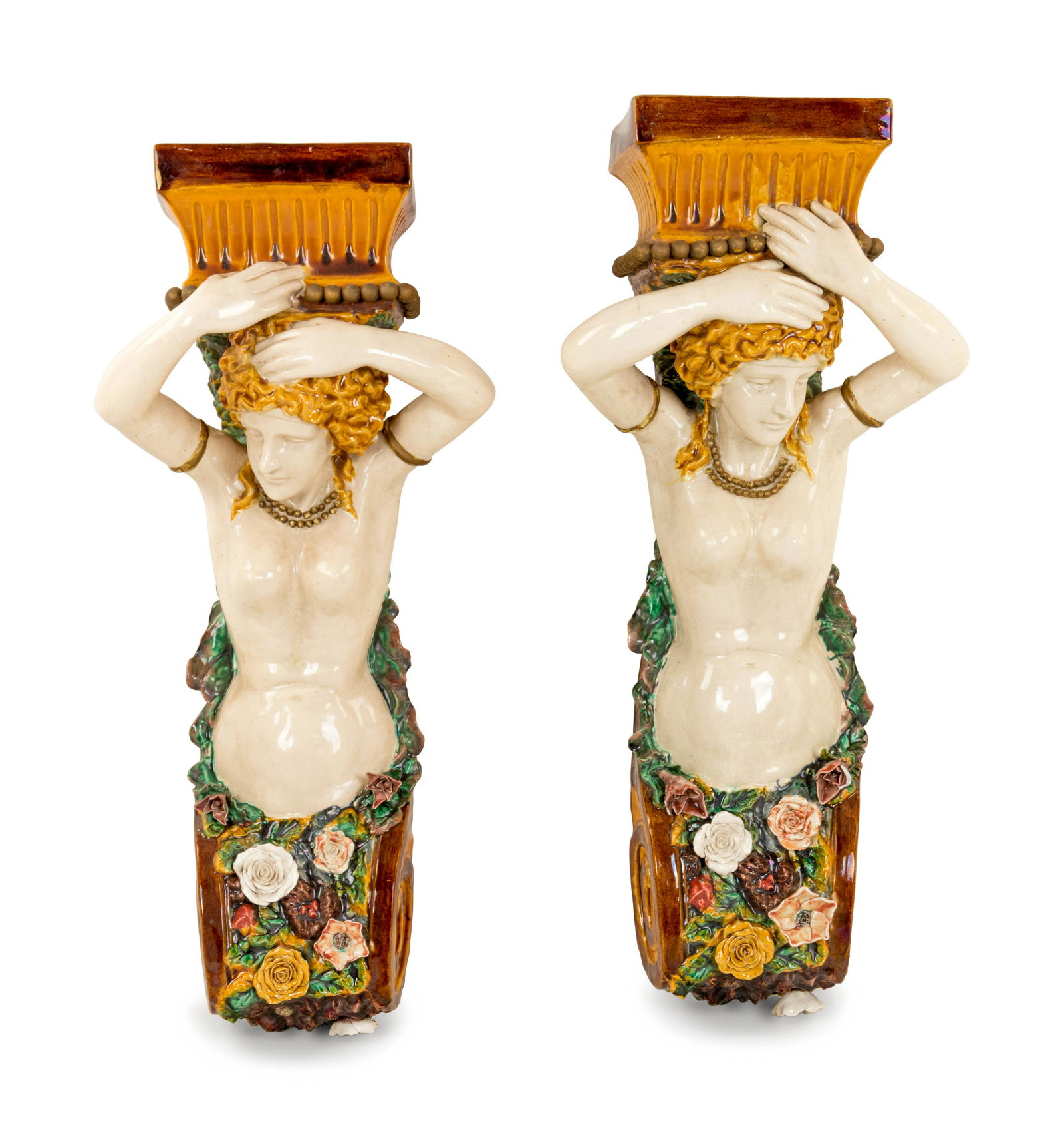 A Pair of German Majolica Figural Brackets (1 of 1)