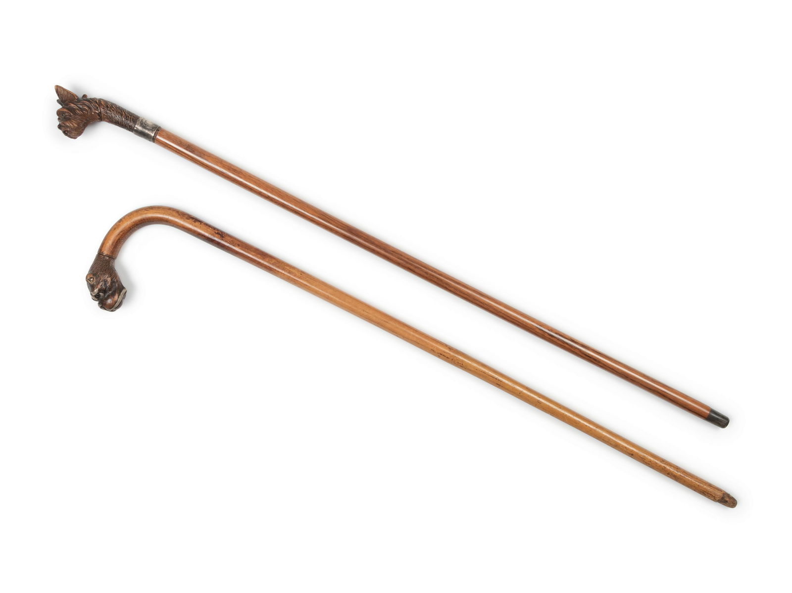 Two English Glass-Inset Carved Wood Dog's Head Canes (1 of 7)