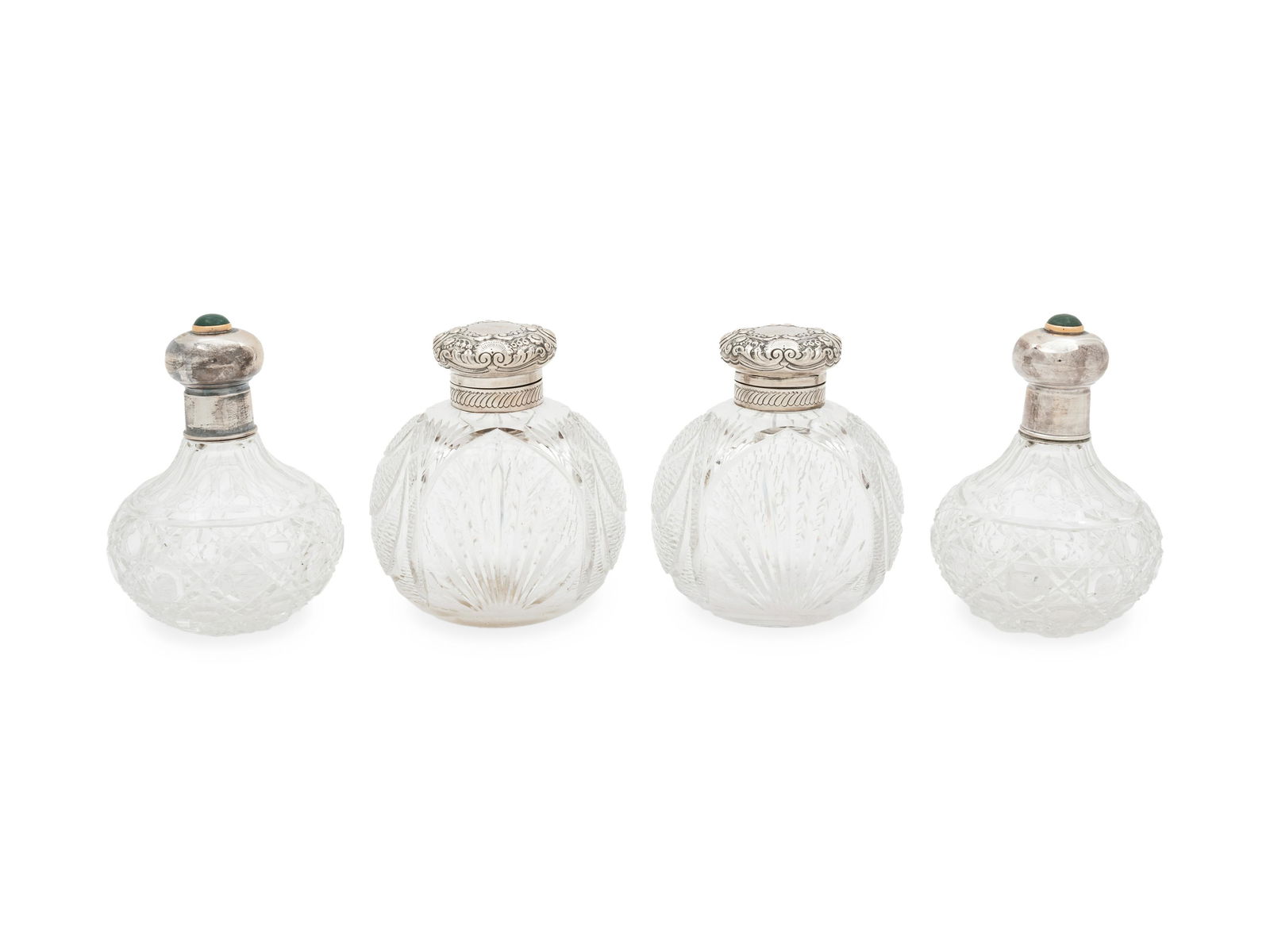 Two Pairs of English Silver Mounted Cut Glass Bottles (1 of 2)