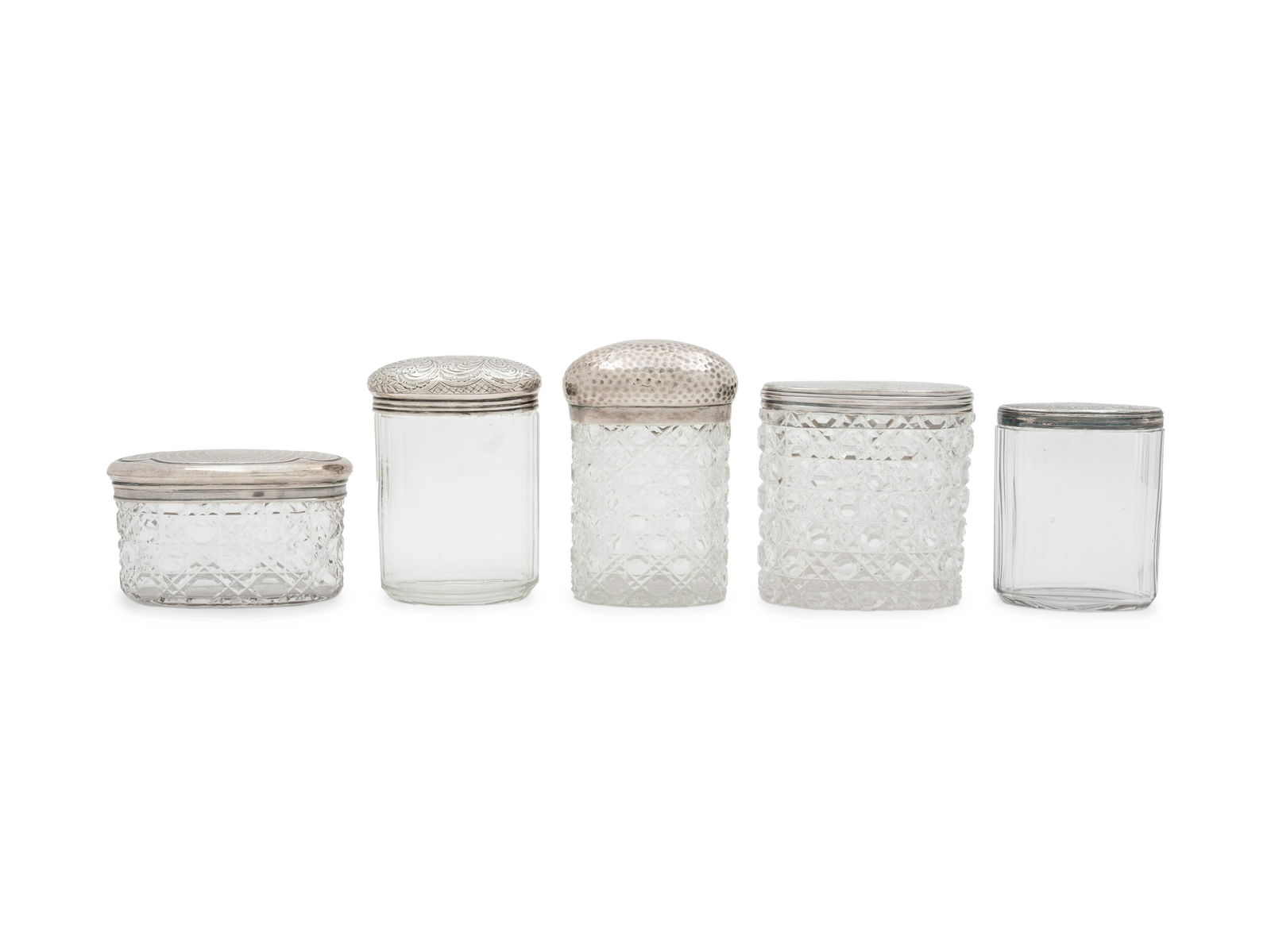 Five English Silver Mounted Cut Glass Jars (1 of 1)