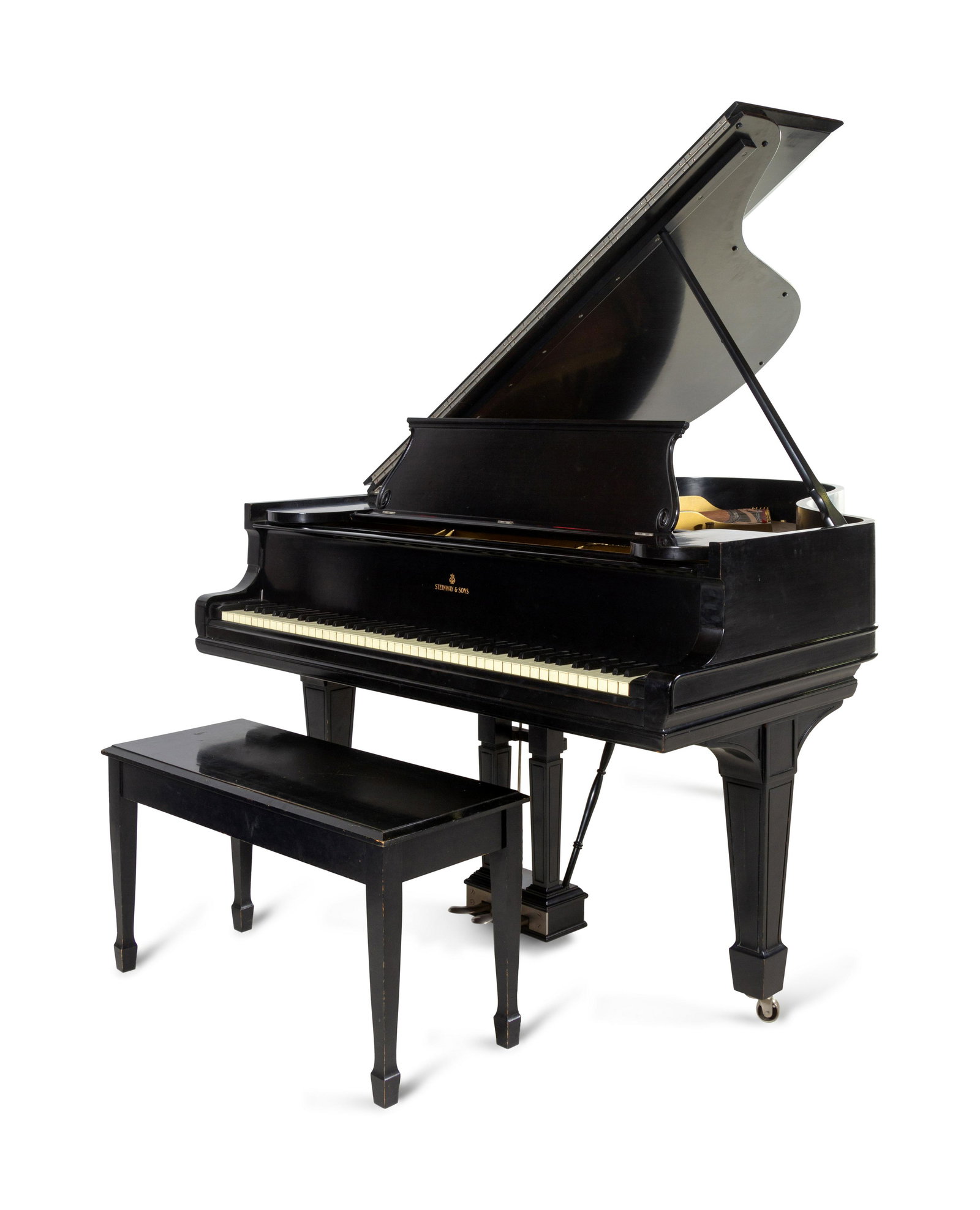 A Steinway & Sons Black Lacquered Baby Grand Piano: A Steinway & Sons Black Lacquered Baby Grand Piano Length of case 72 inches.