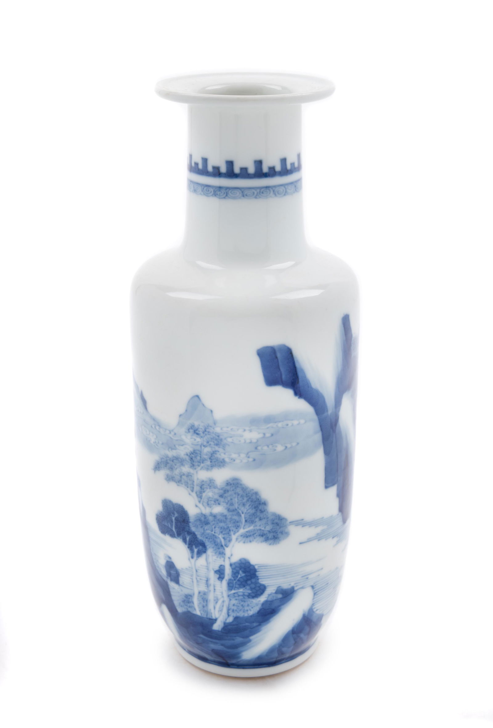 A Small Blue and White Porcelain Rouleau Vase Height 11 (1 of 3)