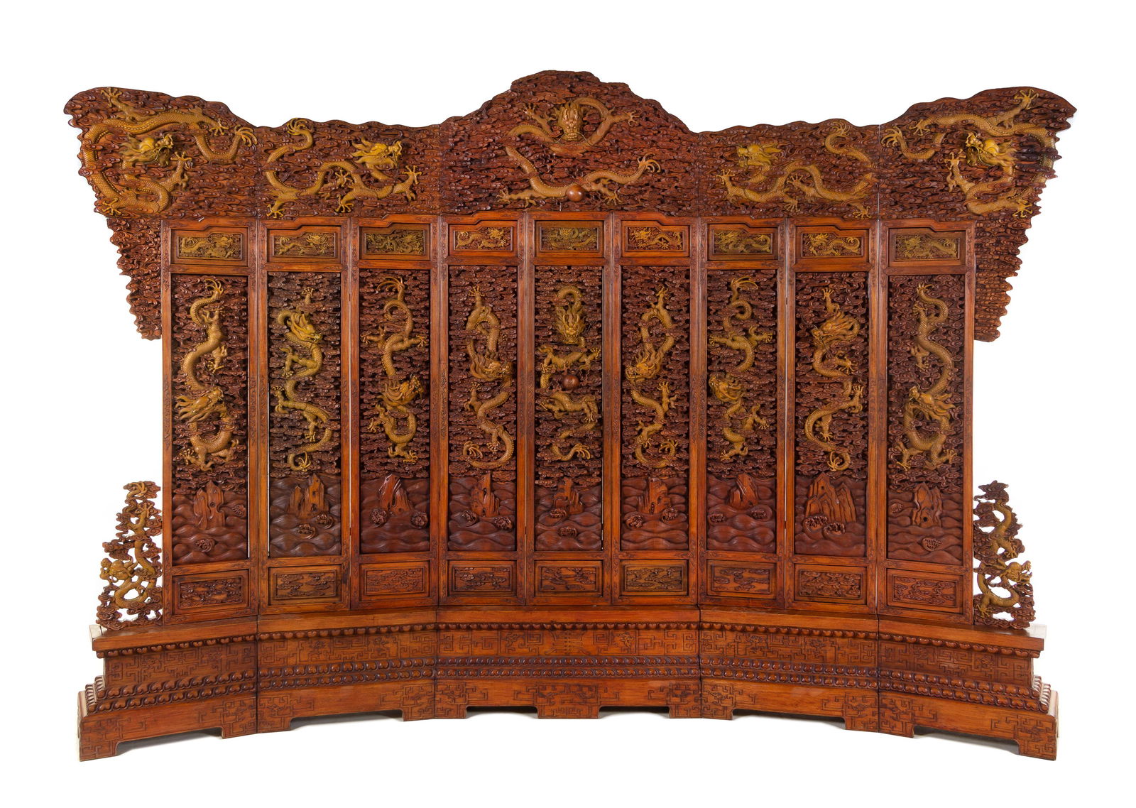 A Large Chinese Export Carved Hardwood 'Dragon and (1 of 2)