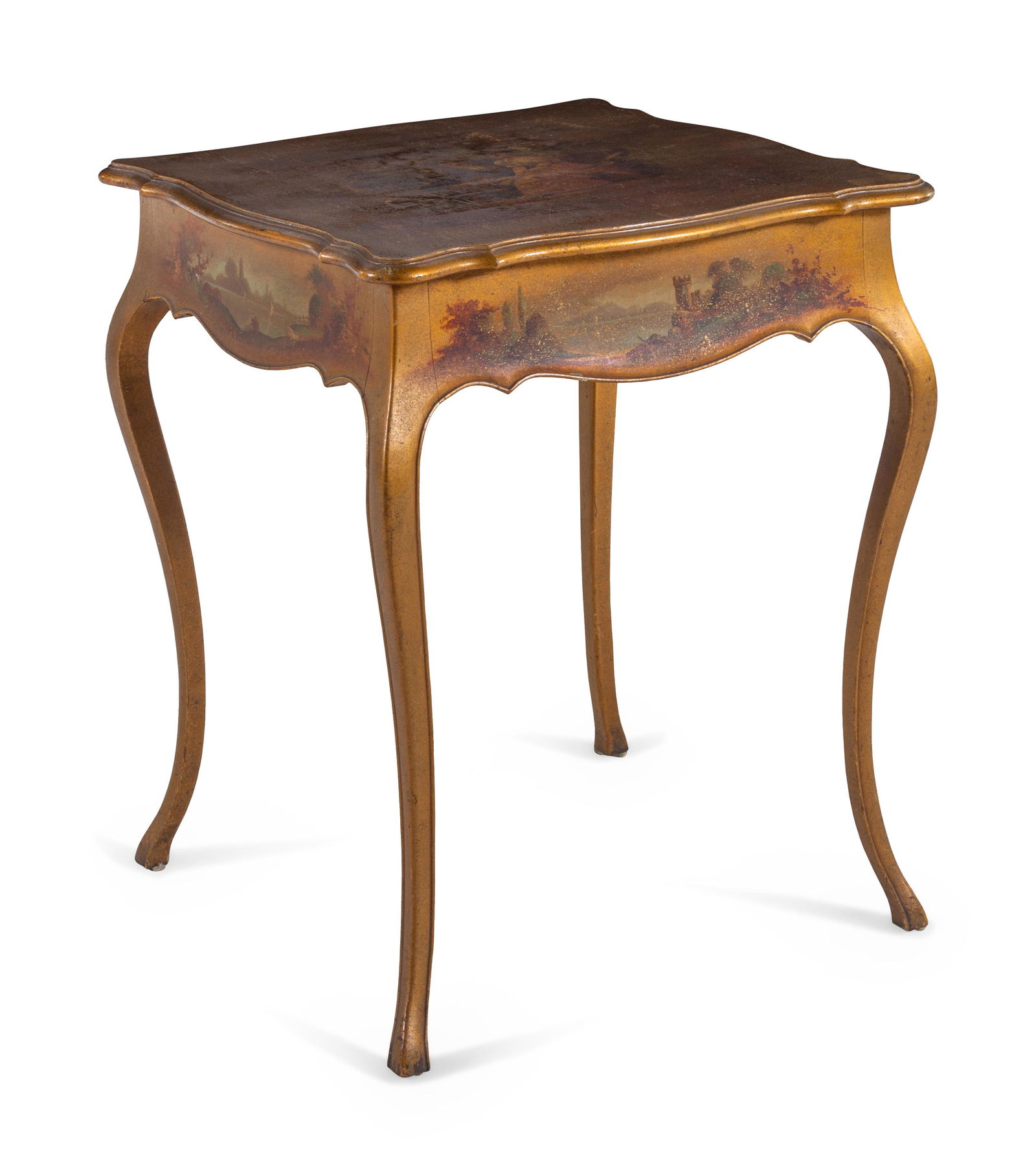 A Louis XV/XVI Style Gilt and Polychrome Painted Table (1 of 3)