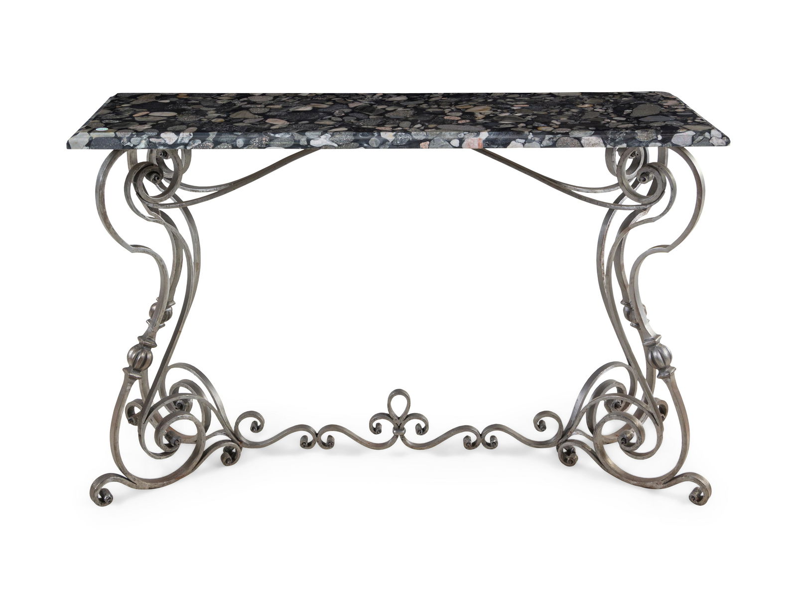 A Steel and Marble-Top Console Table Height 35 1/2 x (1 of 2)