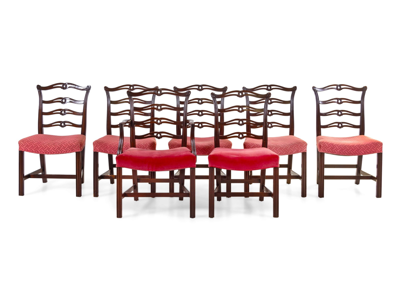 A Set of Seven George III Style Mahognay Dining Chairs: A Set of Seven George III Style Dining Chairs EARLY 20TH CENTURY Height 37 1/2 x width 21 x depth 19 inches.