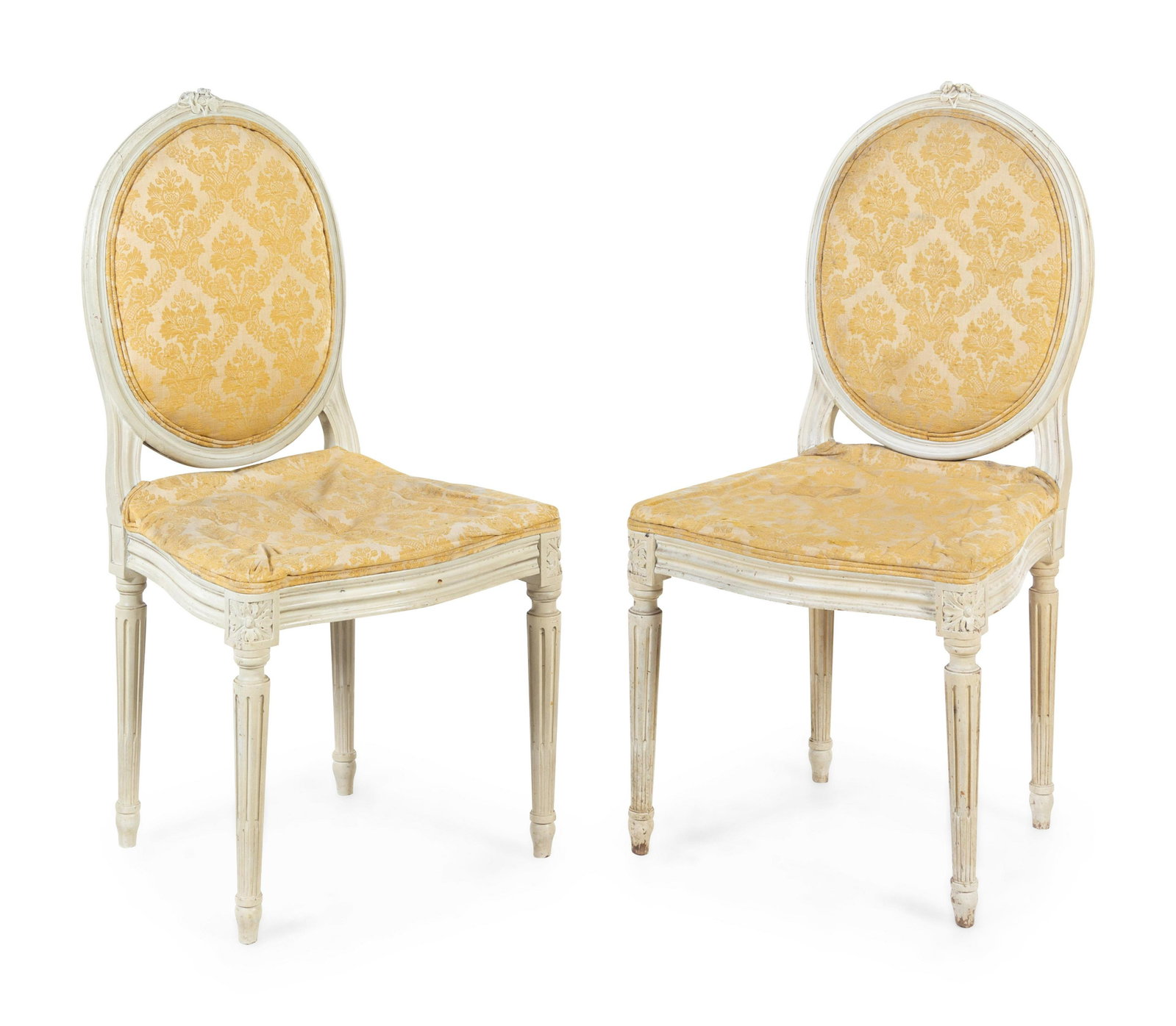 A Pair of Louis XVI Style Painted Side Chairs: A Pair of Louis XVI Style Painted Side Chairs 19th Century each with upholstered back and seat. Height 38 inches. Property from Christa's Ltd., Chicago, Illinois