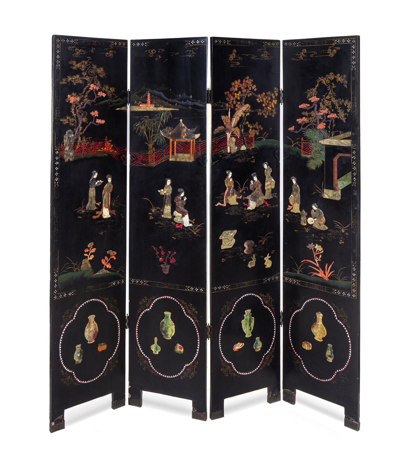 A Chinese Hardstone Inset Floor Screen (1 of 3)