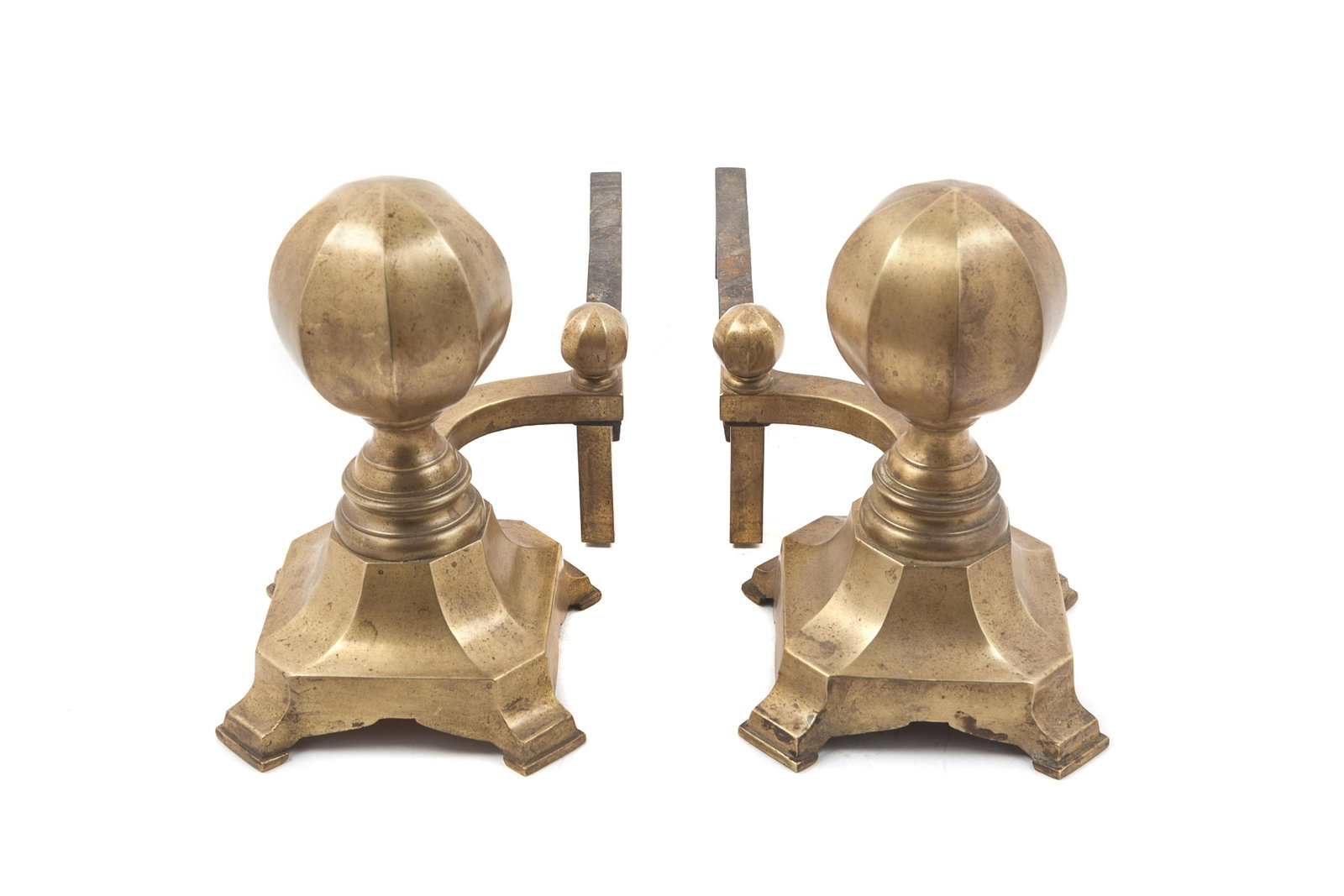 A Pair of Brass Andirons Height 12 inches.: A Pair of Brass Andirons Height 12 inches. Property from Christa's Ltd., Chicago, Illinois