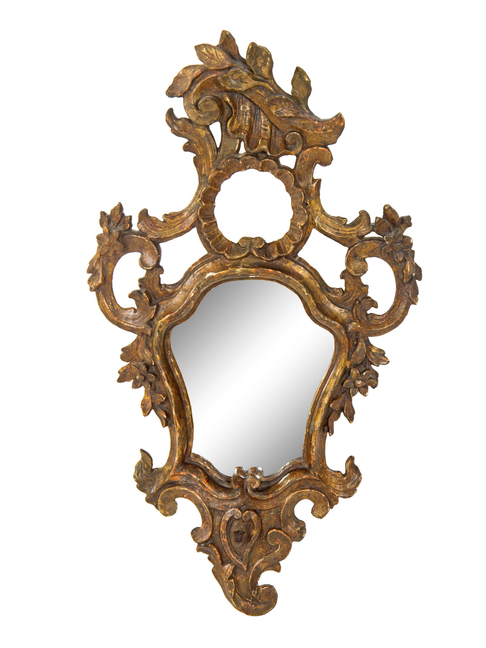 A Venetian Rococo Giltwood Mirror Height 26 x width 15: Height 26 x width 15 inches.