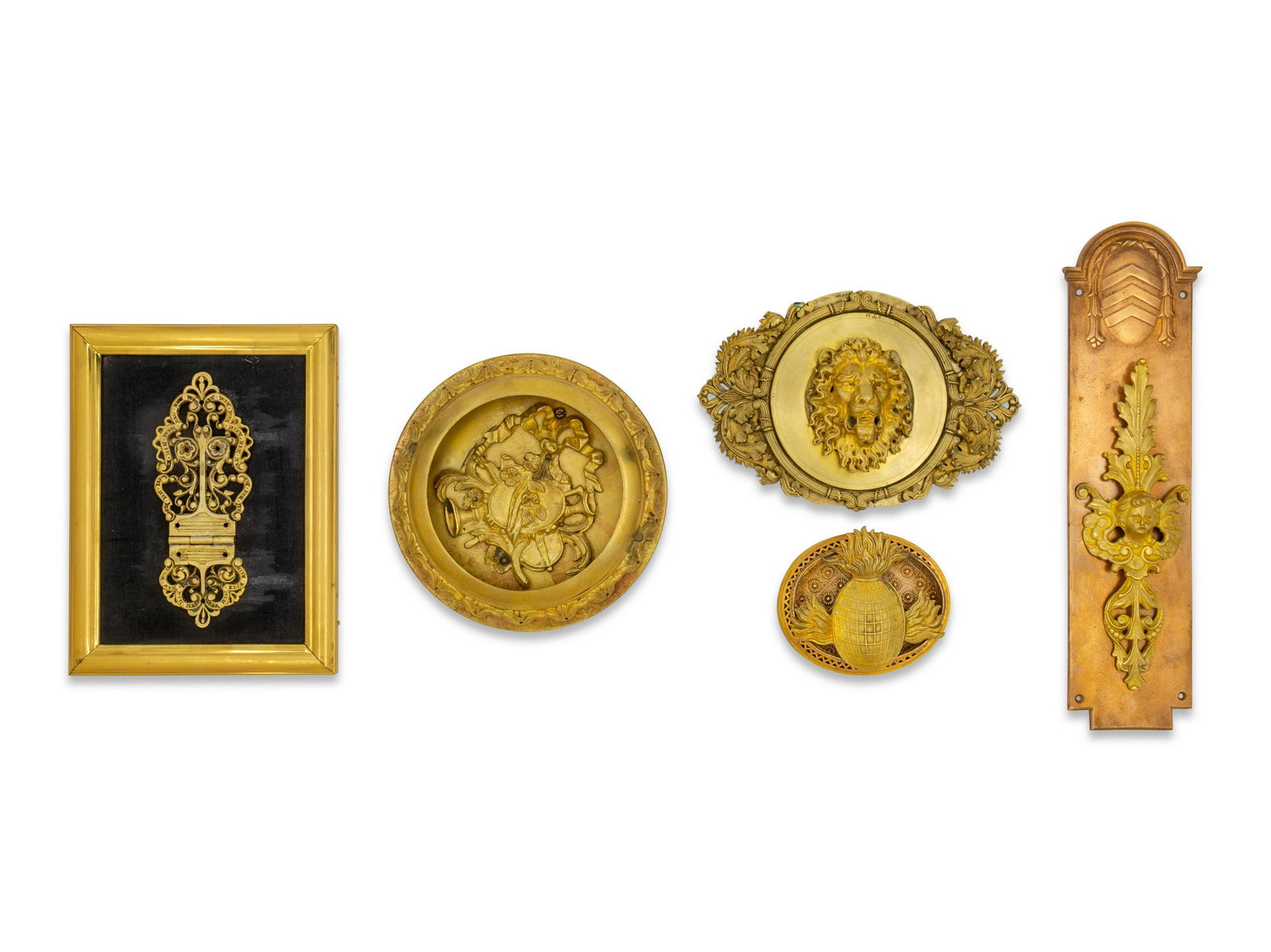Five Gilt Bronze and Gilt Metal Plaques Height of (1 of 1)