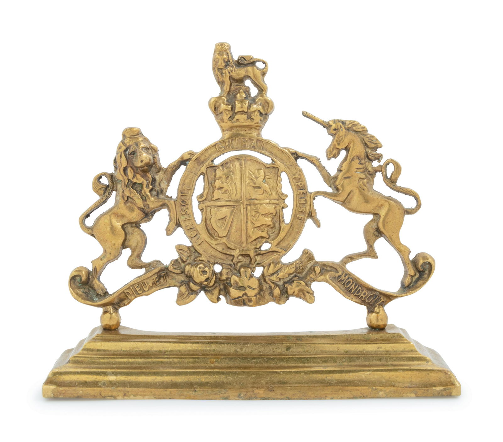 An English Brass Armorial Doorstop Height 10 inches. (1 of 3)