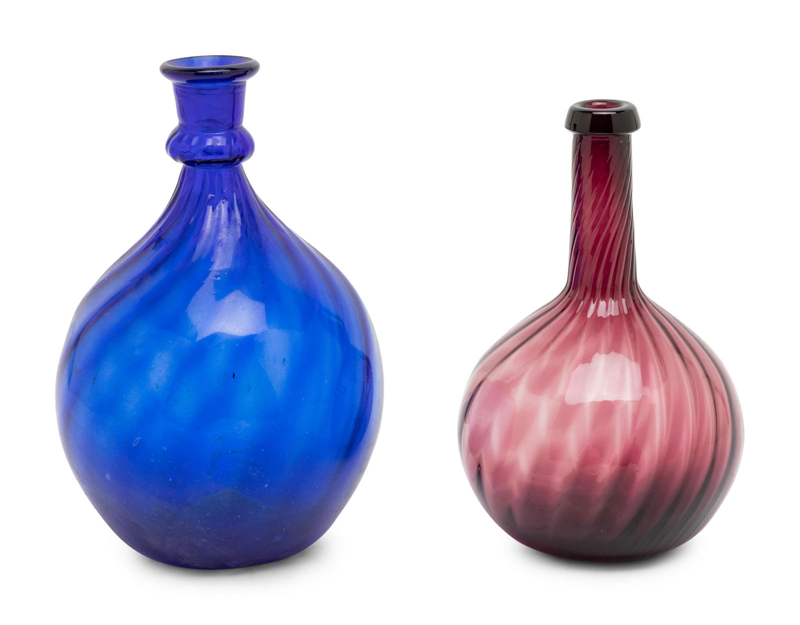 Two American Colored and Spiraled Glass Bottles (1 of 1)