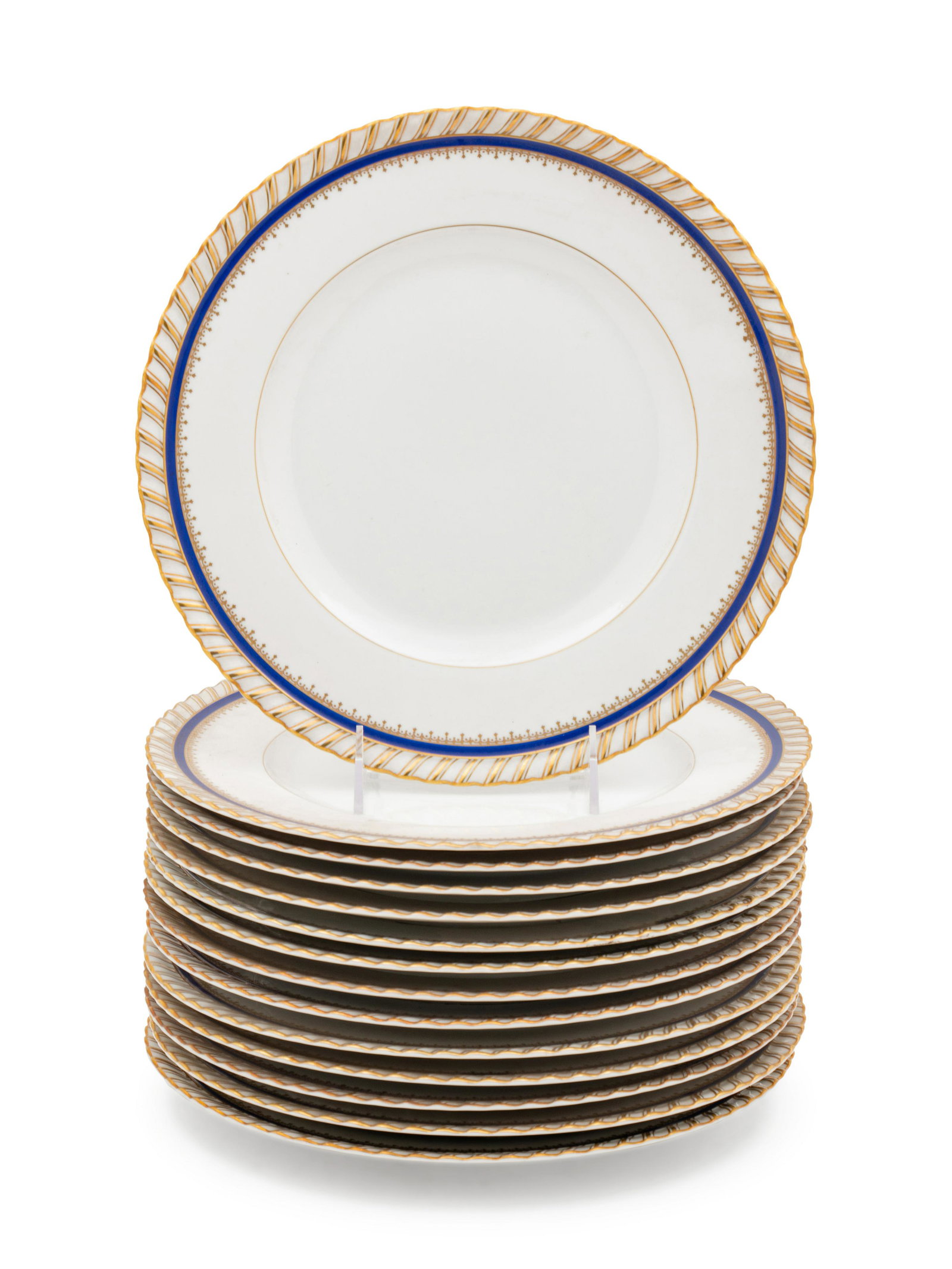 A Set of Fourteen Bavarian Porcelain Chargers: A Set of Fourteen Bavarian Porcelain Chargers First Half 20th Century in the Sapphire pattern. Diameter 10 3/4 inches. Property from Christa's Ltd., Chicago, Illinois