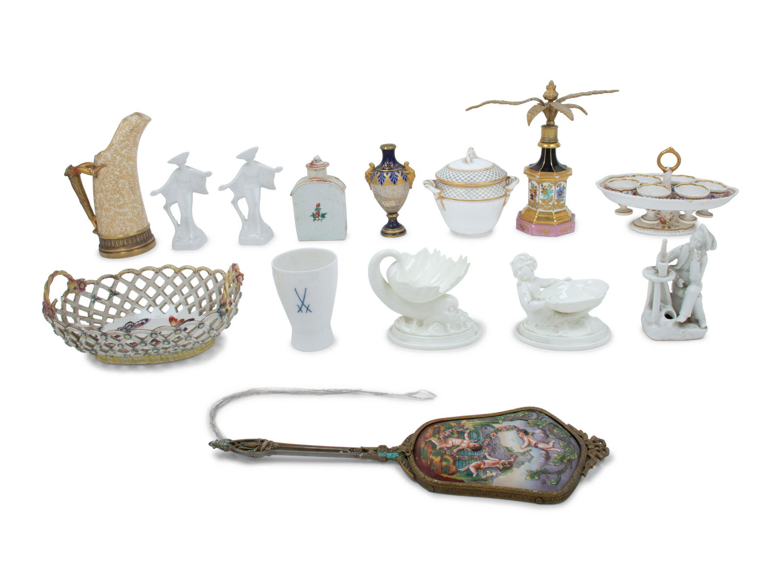 A Collection of Continental and English Porcelain: A Collection of Continental and English Porcelain Articles 19th and 20th Century including Meissen and Capodimonte examples; 14 total. Height of tallest 9 inches. Property from Christa's Ltd., Chicago