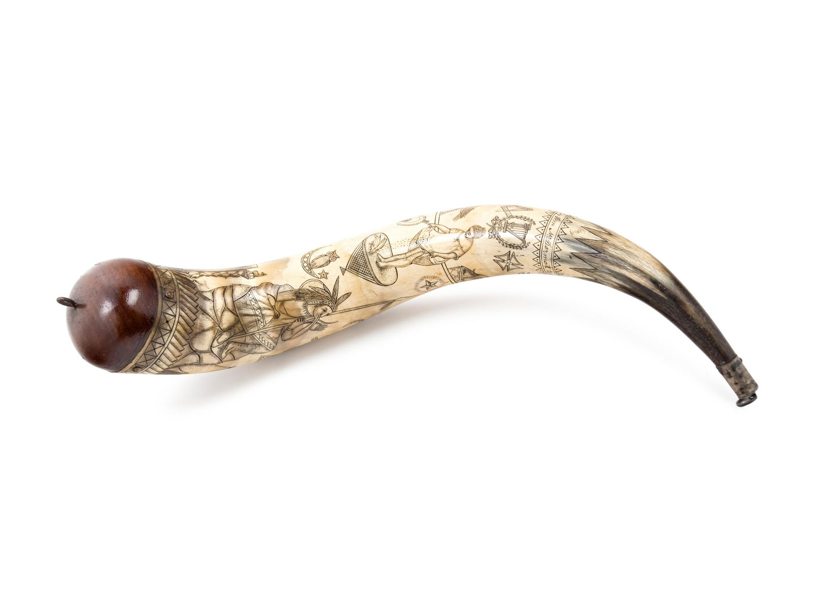 An American Carved Powder Horn Length 18 1/2 inches. (1 of 2)