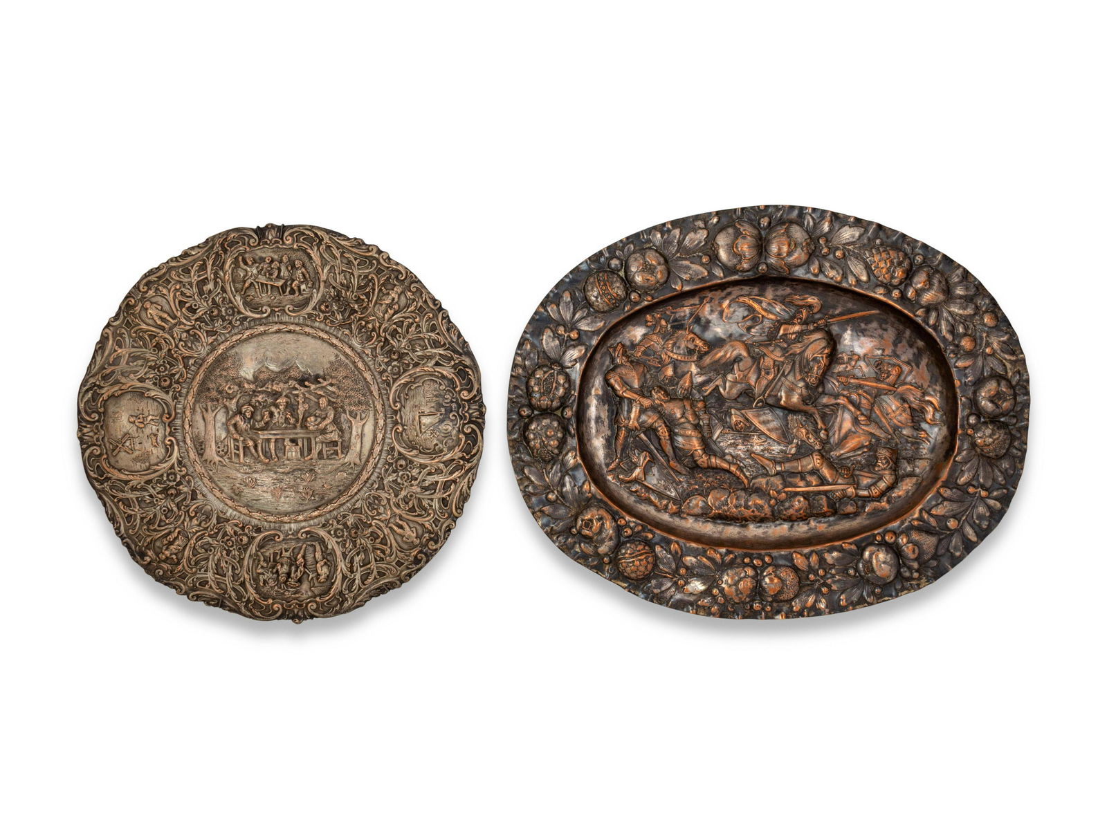 Two Silvered Metal Repousse Plaques Width of wider 16 (1 of 1)