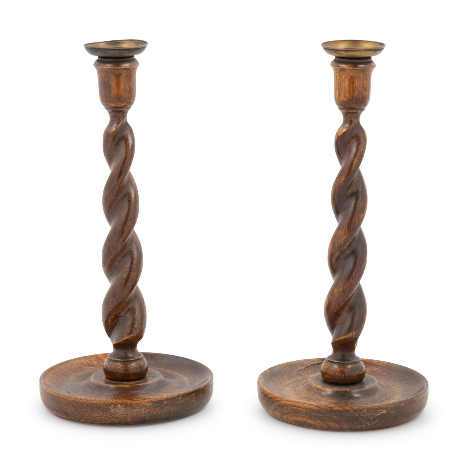 A Pair of Walnut Turned Candlesticks Height 12 3/4 (1 of 1)