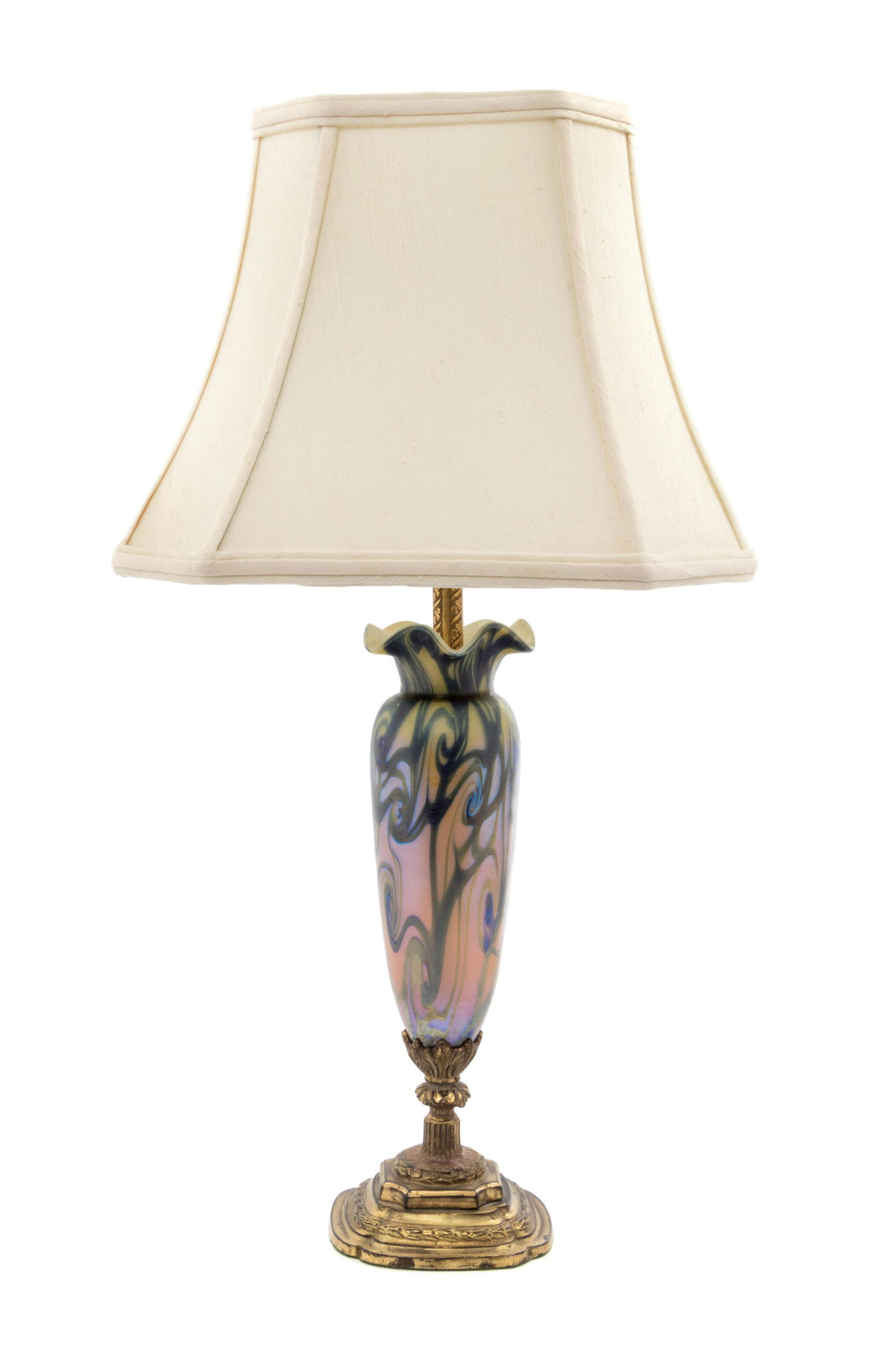 An American Iridescent Glass Lamp, Attributed to (1 of 2)