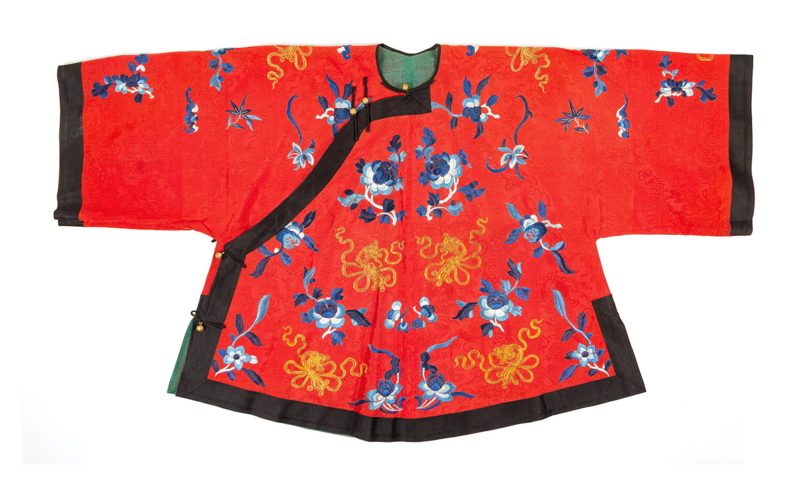 A Chinese Coral Red Ground Embroidered Silk Lady's (1 of 1)