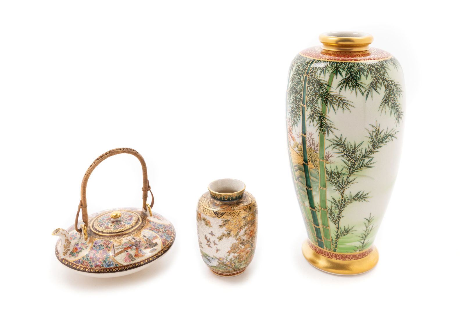 Three Japanese Satsuma Articles Height of tallest 9 1/2 (1 of 1)