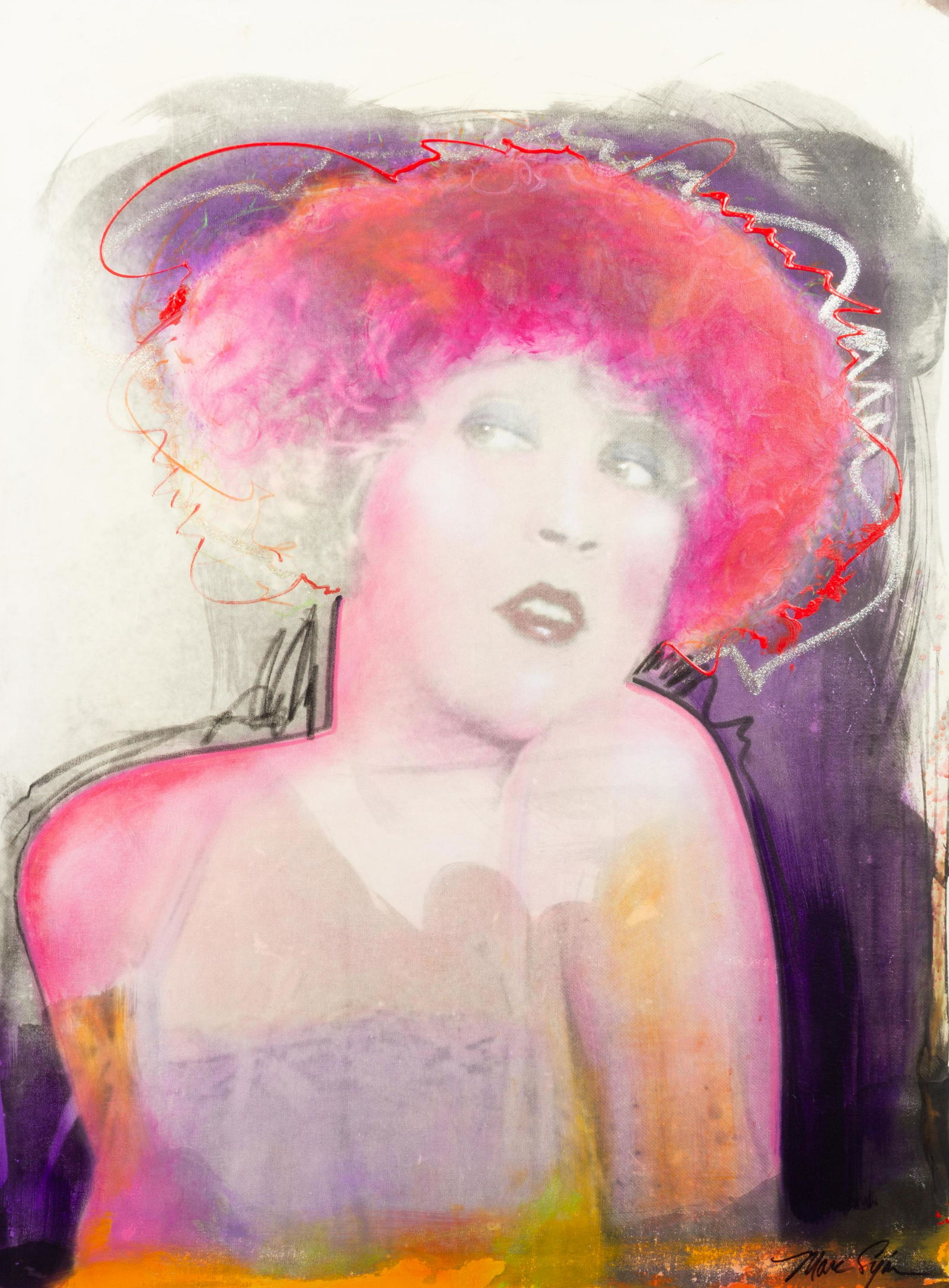 Marc Sijan (American, b. 1946) Untitled: Marc Sijan (American, b. 1946) Untitled mixed media on printed canvas signed Marc Sijan (lower right) 48 x 36 inches