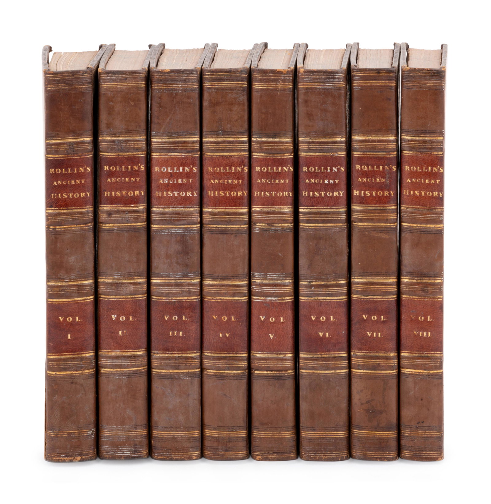 [BINDINGS]. ROLLIN, Charles. The Ancient History of the: [BINDINGS]. ROLLIN, Charles. The Ancient History of the Egyptians, Carthaginians, Assyrians.... London: Printed for Baynes and Son, and others, 1826. 8 volumes, 8vo. Contemporary calf gilt. Sixteenth 