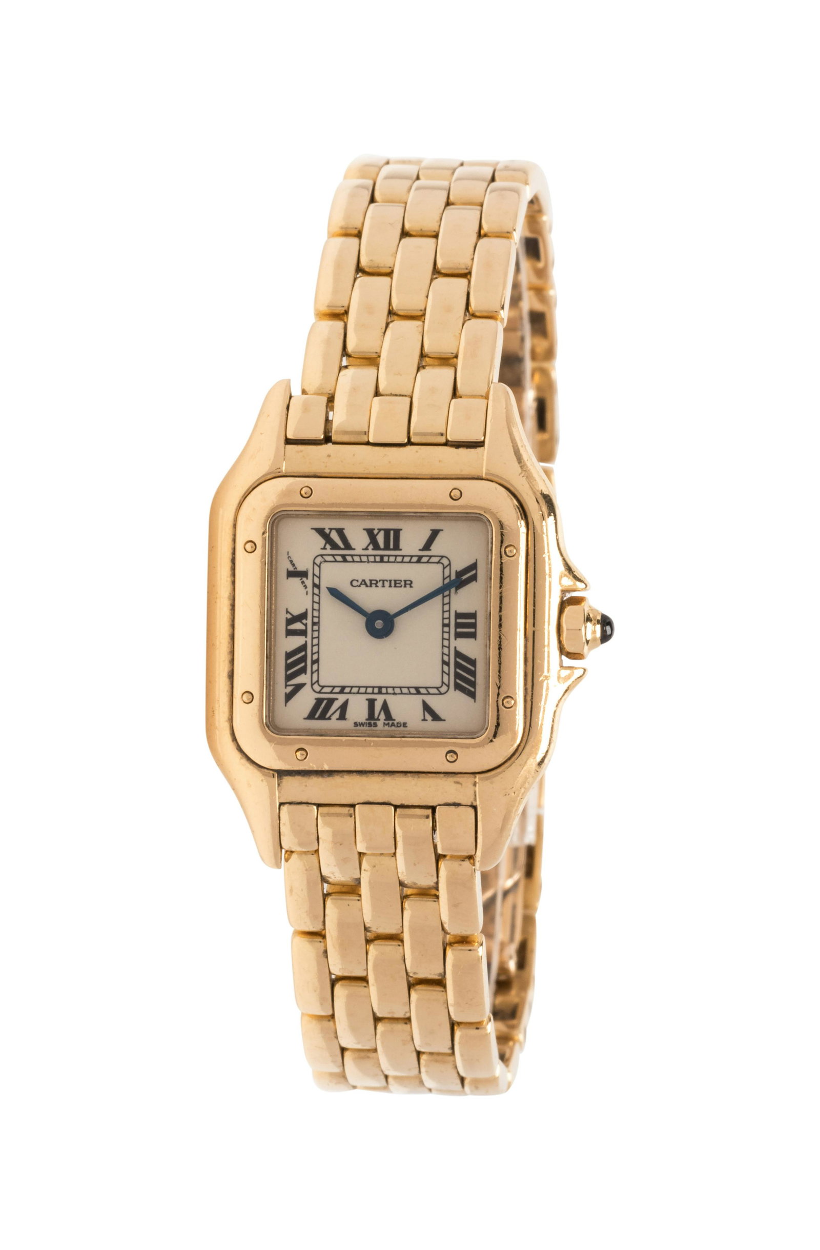 CARTIER, 18K YELLOW GOLD 'PANTHERE' WRISTWATCH: CARTIER, 18K YELLOW GOLD 'PANTHERE' WRISTWATCH 30.00 x 22.00 mm case dimensions inclusive of lugs, ivory dial signed CARTIER with secret signature at 7 o'clock, black Roman numerals, blued steel sword