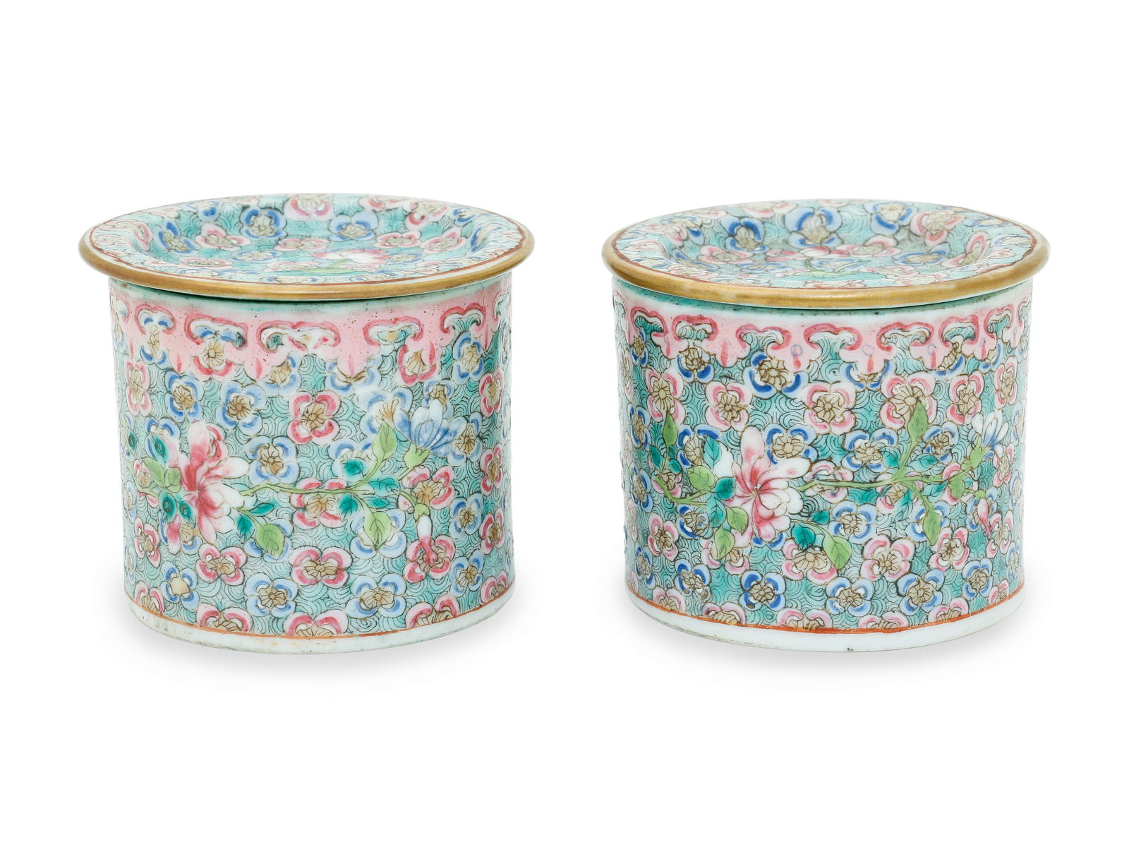 A Pair of Turquoise Ground Famille Rose (1 of 3)