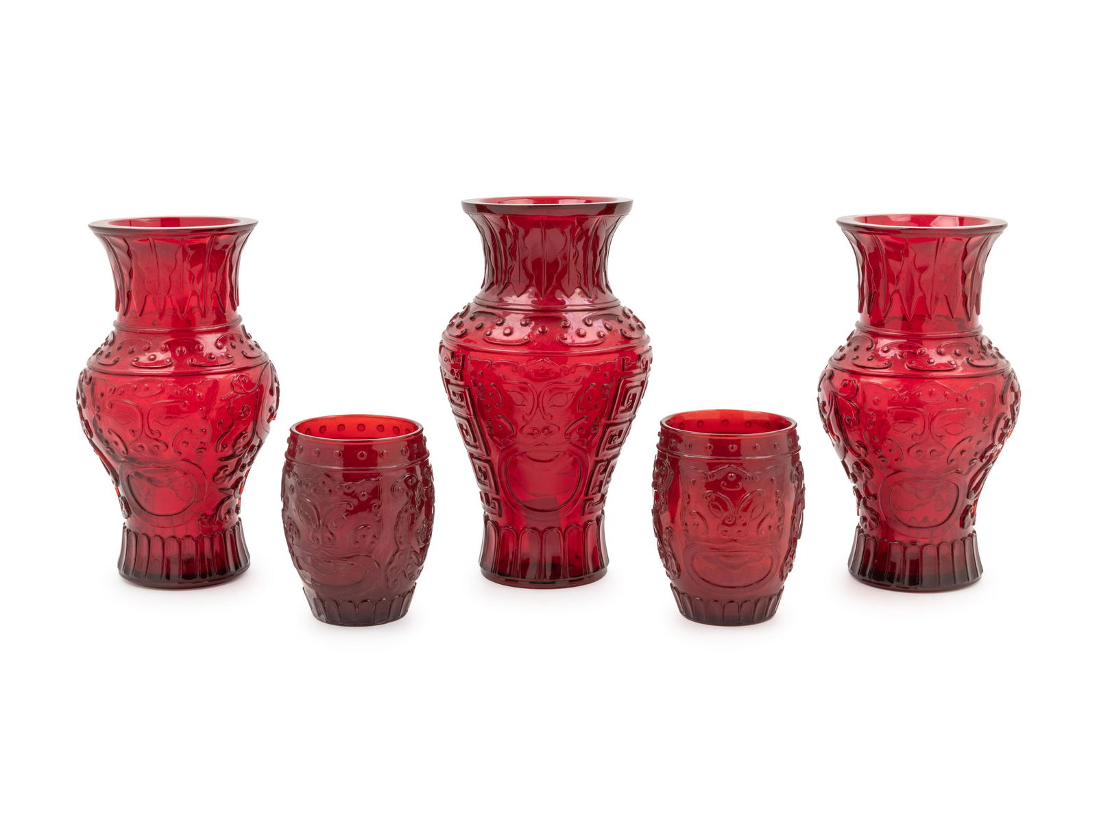 Five Chinese Ruby Red Peking Glass Articles Height of (1 of 1)
