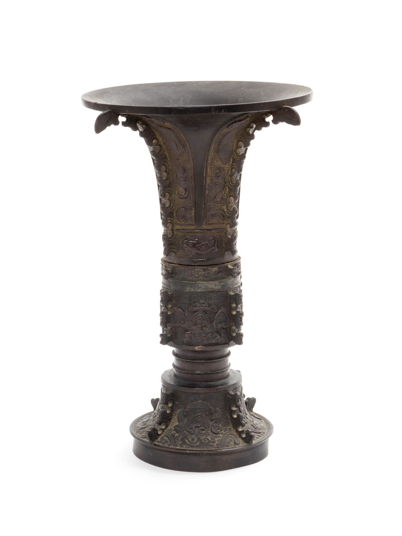 An Archaistic Bronze Gu Vase Height 9 in., 23 cm. (1 of 3)