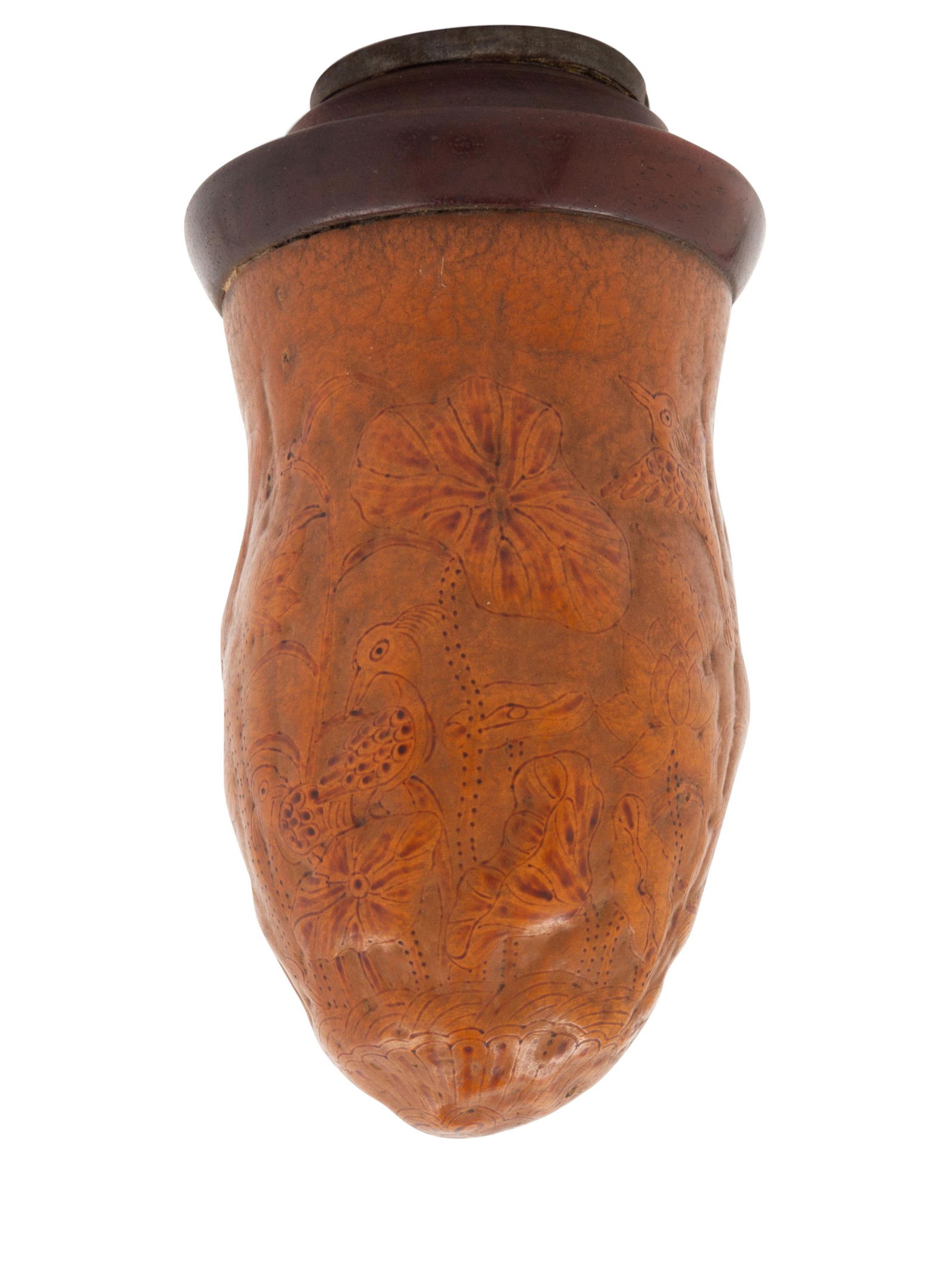 A Molded and Incised Gourd Cricket Cage and Cover (1 of 2)