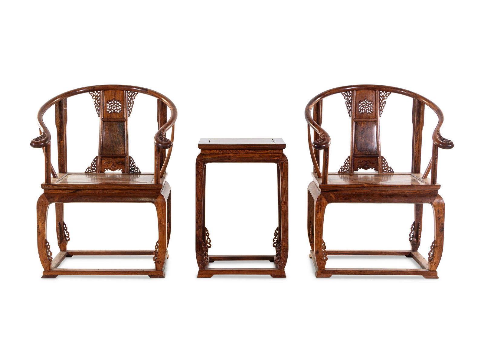 A Set of Two Huanghuali Armchairs and One Side Table (1 of 2)