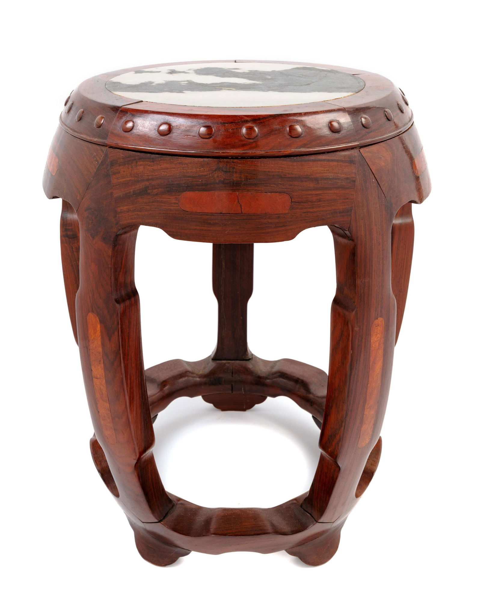A Marble Inset Rosewood Barrel-Form Stool (1 of 1)