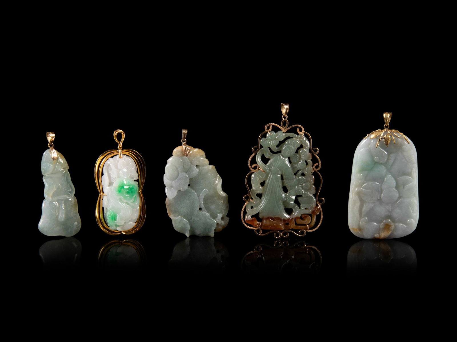 Five Chinese Jadeite Pendants Height of largest 3 1/8 (1 of 2)