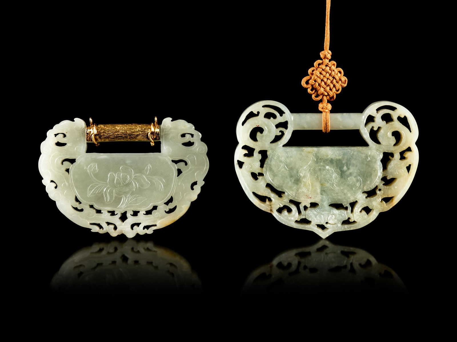 Two Carved Jade Ruyi Lock-Form Pendants (1 of 2)