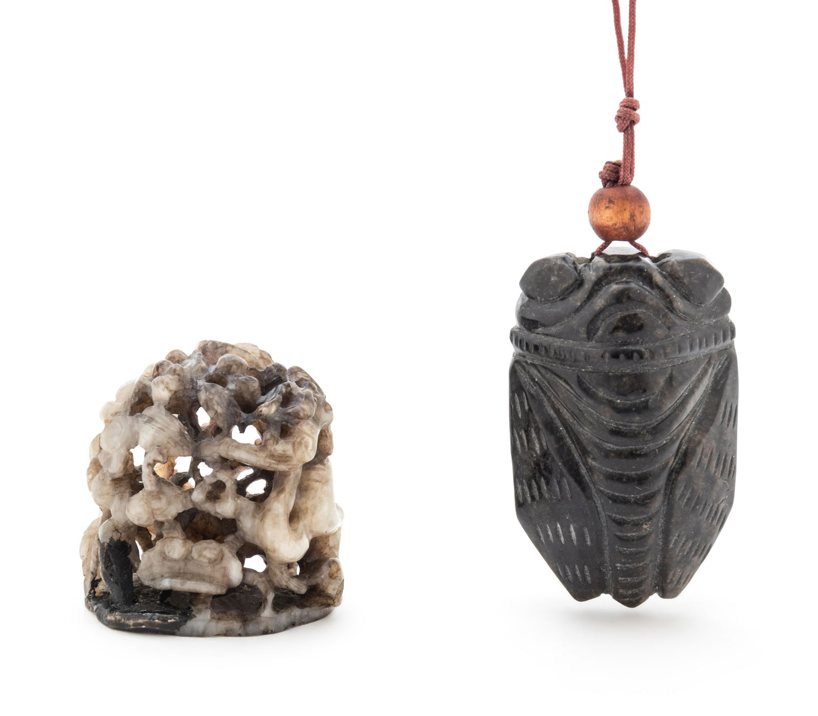 Two Grey Jade Articles Length of larger 2 in., 5.08 cm. (1 of 3)