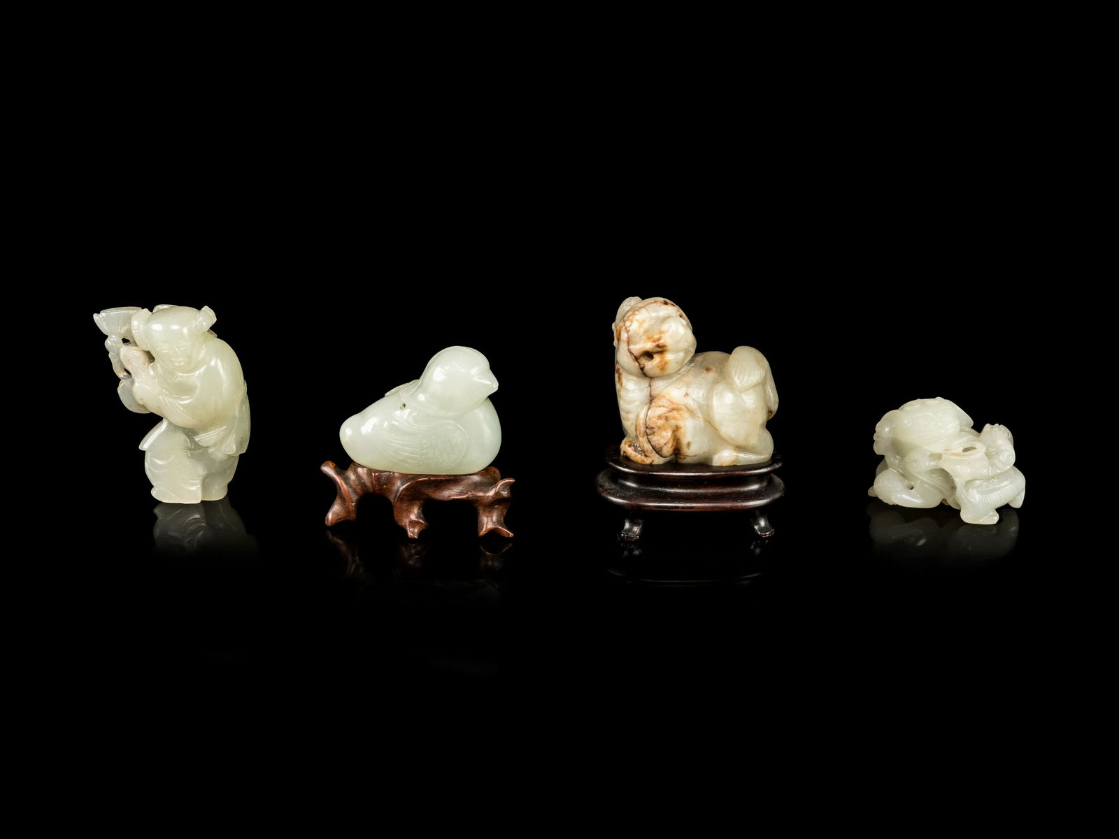 Four Celadon Jade Figures Height of tallest 2 1/8 in., (1 of 3)