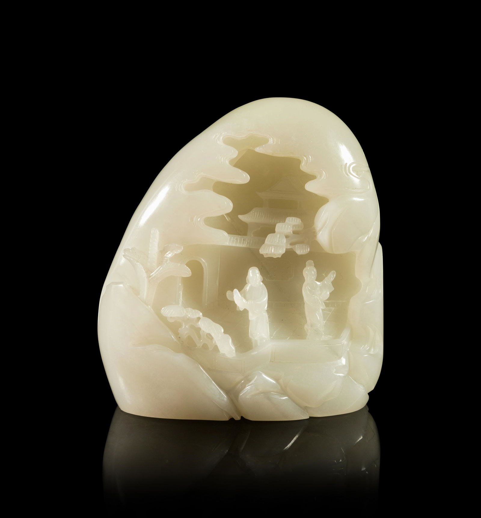 A White Jade Carved Boulder Height 4 5/8 in., 11.7 cm. (1 of 2)