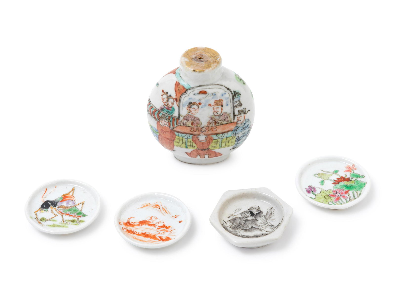 A Chinese Famille Rose Porcelain Snuff Bottle and Four (1 of 3)